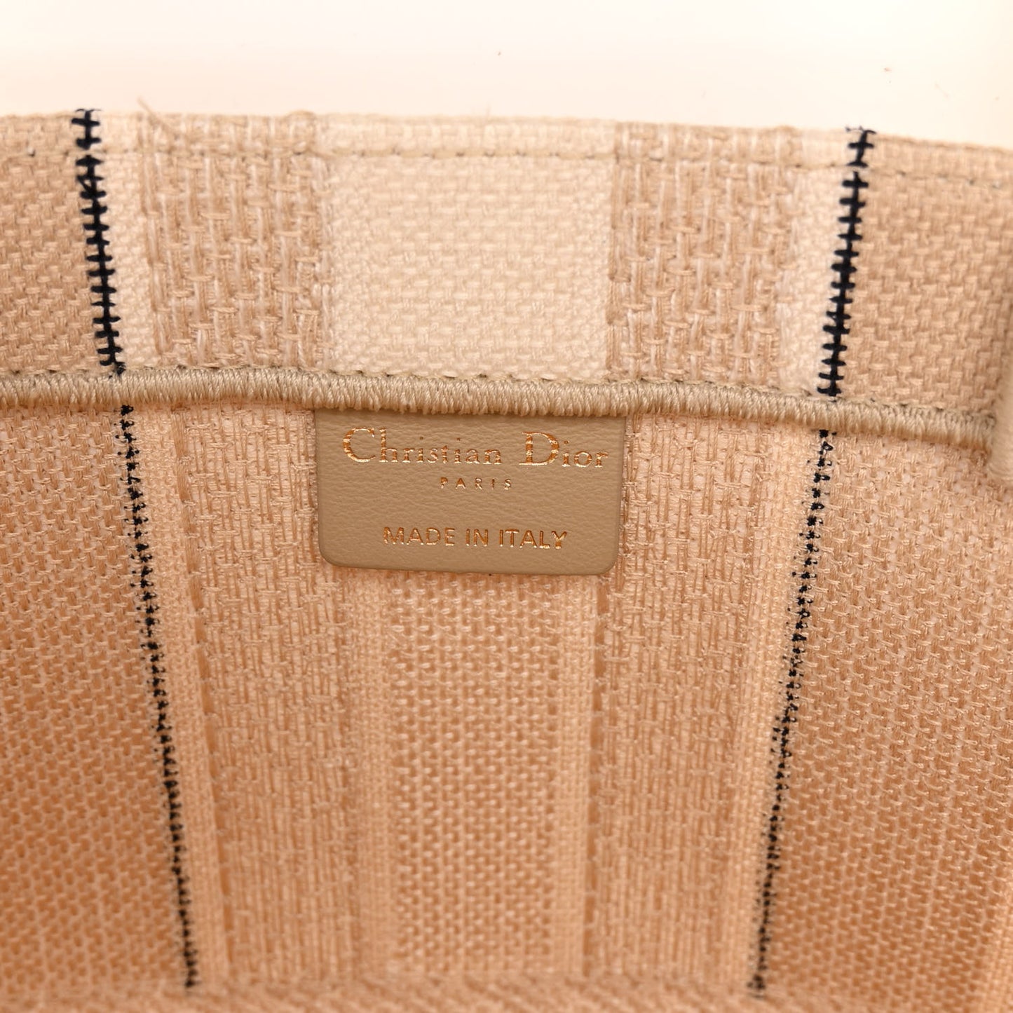 Canvas Embroidered Large Stripes Book Tote Beige