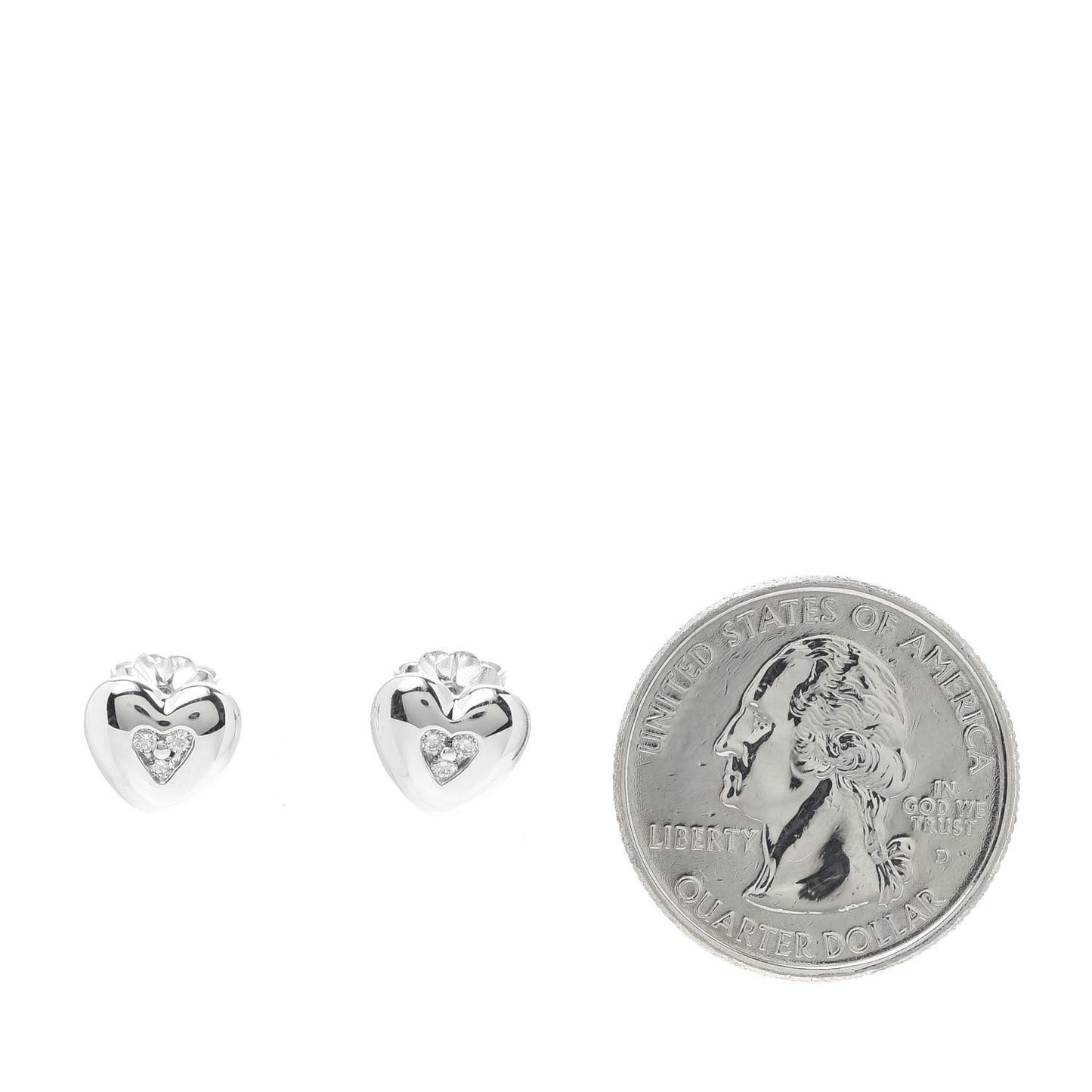 18K White Gold Diamond Heart Stud Earrings