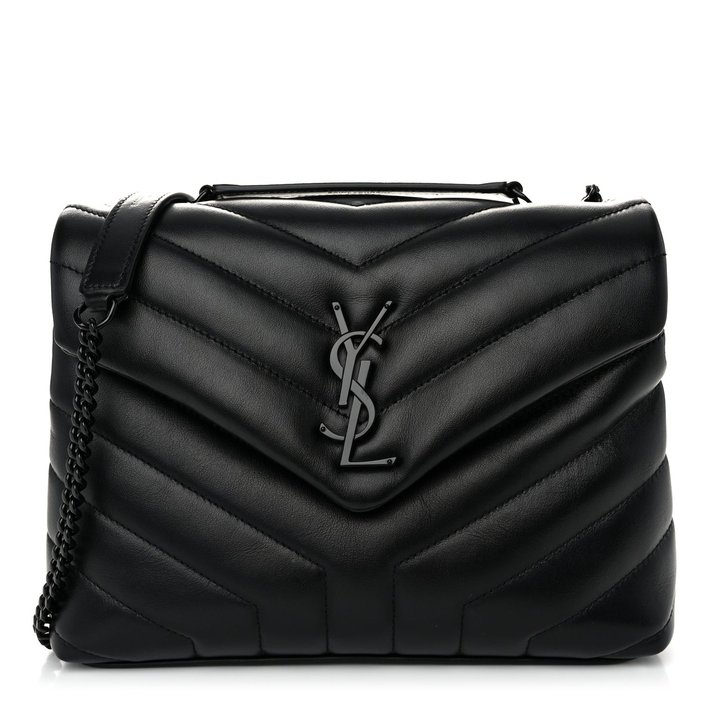 Calfskin Y Quilted Monogram Monochrome Small Loulou Chain Satchel Black