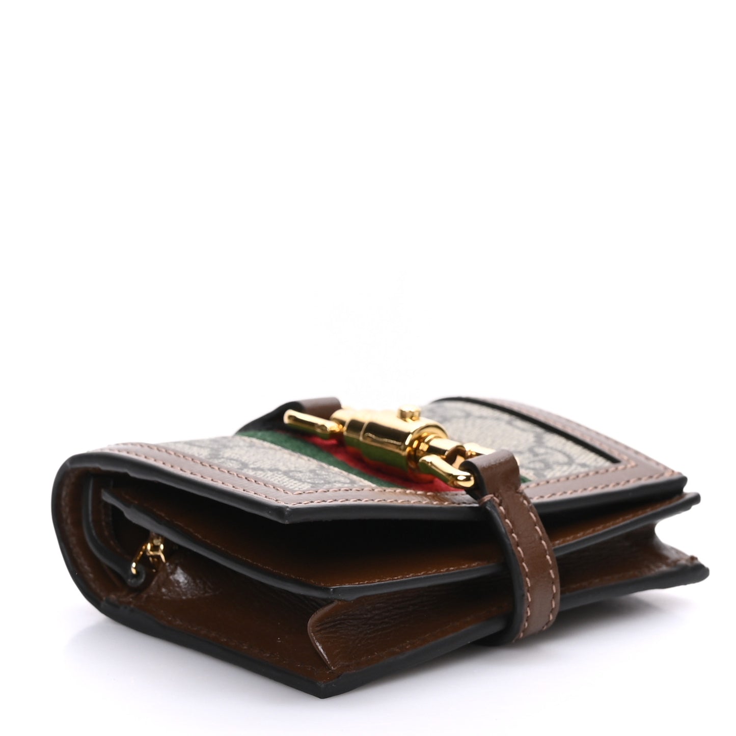 GG Supreme Monogram Textured Calfskin Web Jackie 1961 Card Case Beige Ebony Brown Sugar