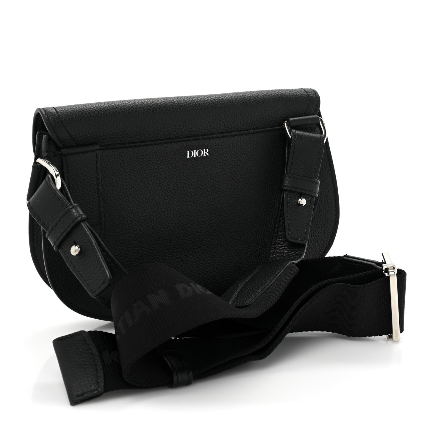 Grained Calfskin Saddle Messenger Bag Black