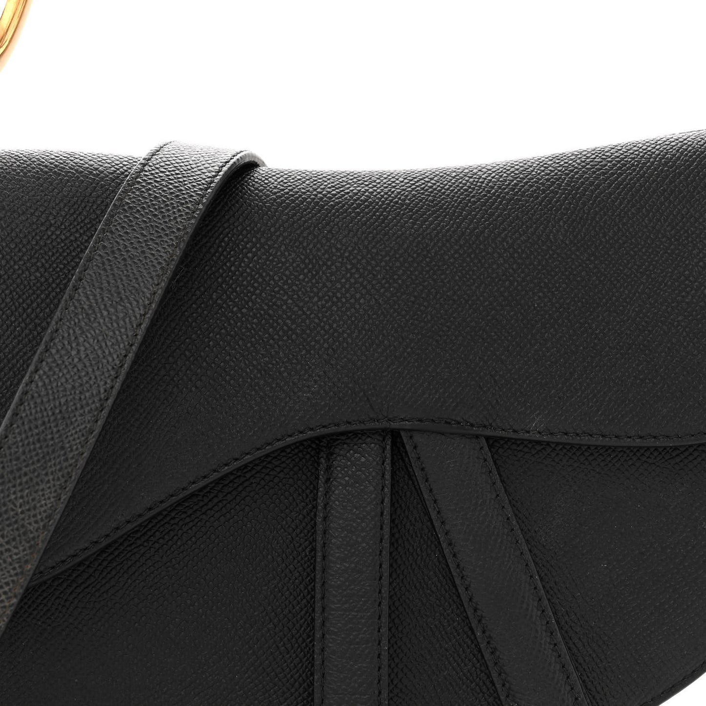CHRISTIAN DIOR Grained Calfskin Saddle Bag With Strap Black