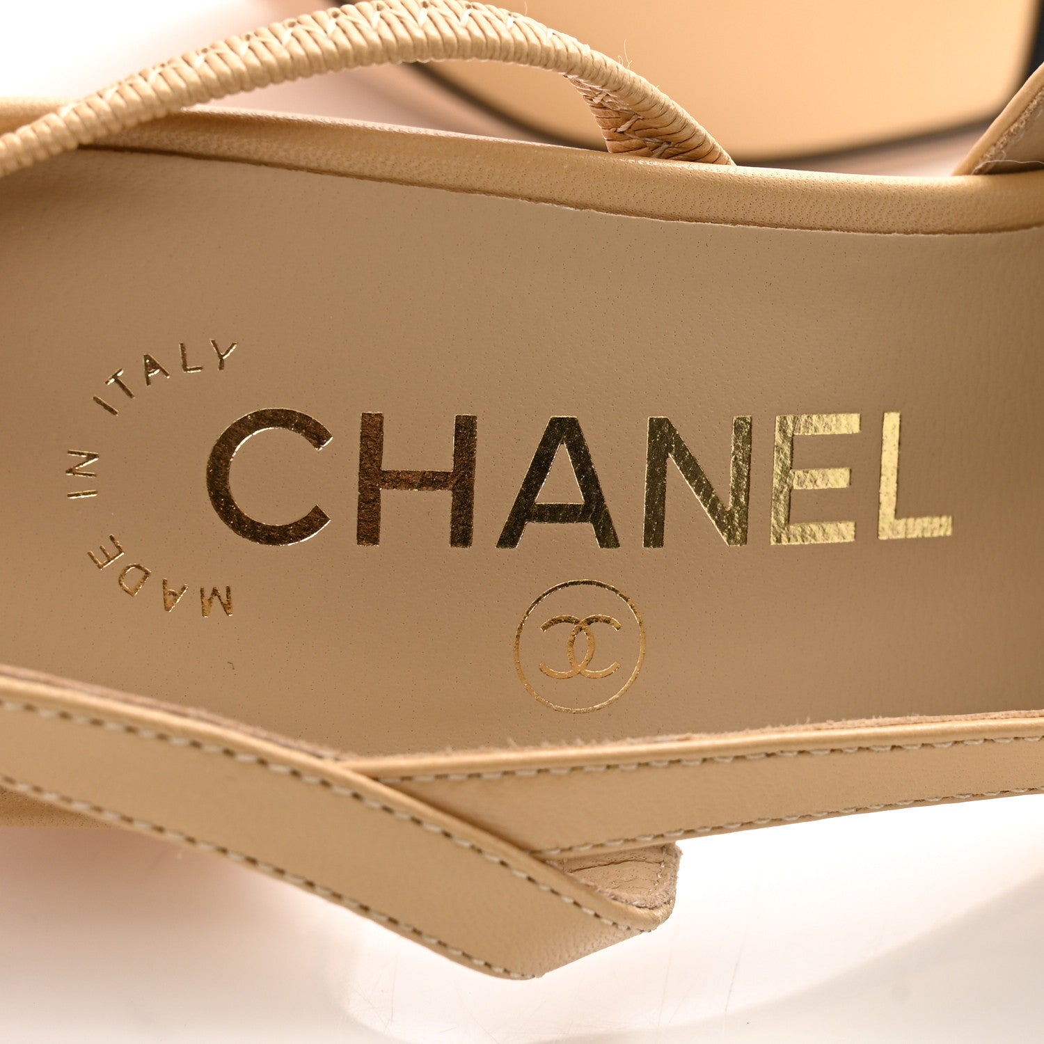 Chanel Goatskin Grosgrain Cap Toe CC Slingback Pumps 35 Beige Black 7 of 11