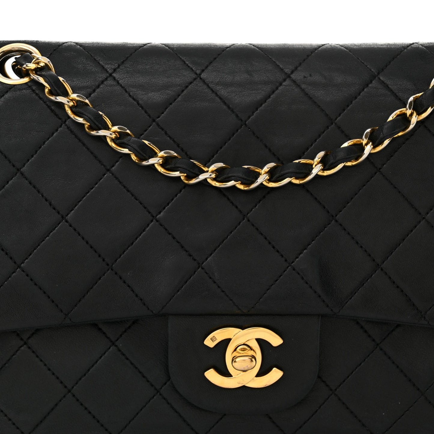 Lambskin Quilted Medium Double Flap Black