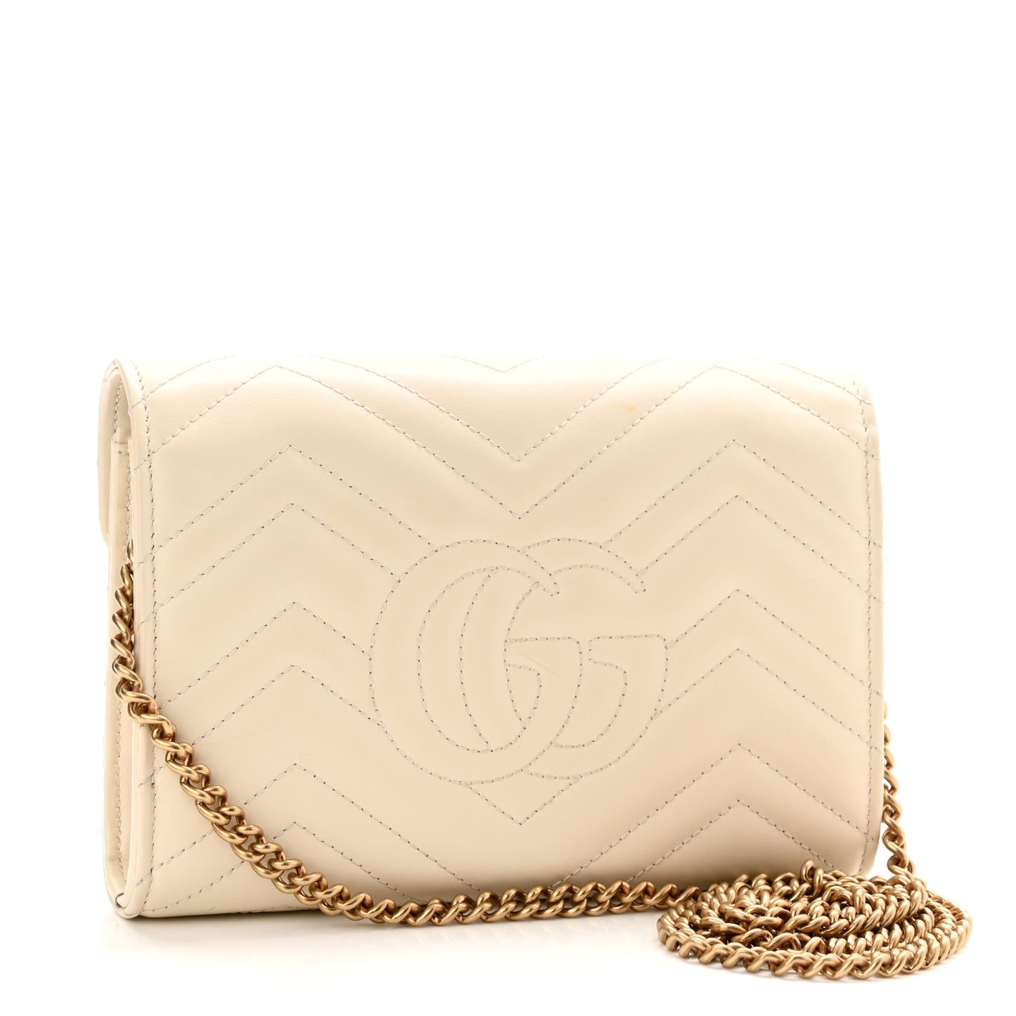 Calfskin Matelasse GG Marmont Chain Wallet Mystic White
