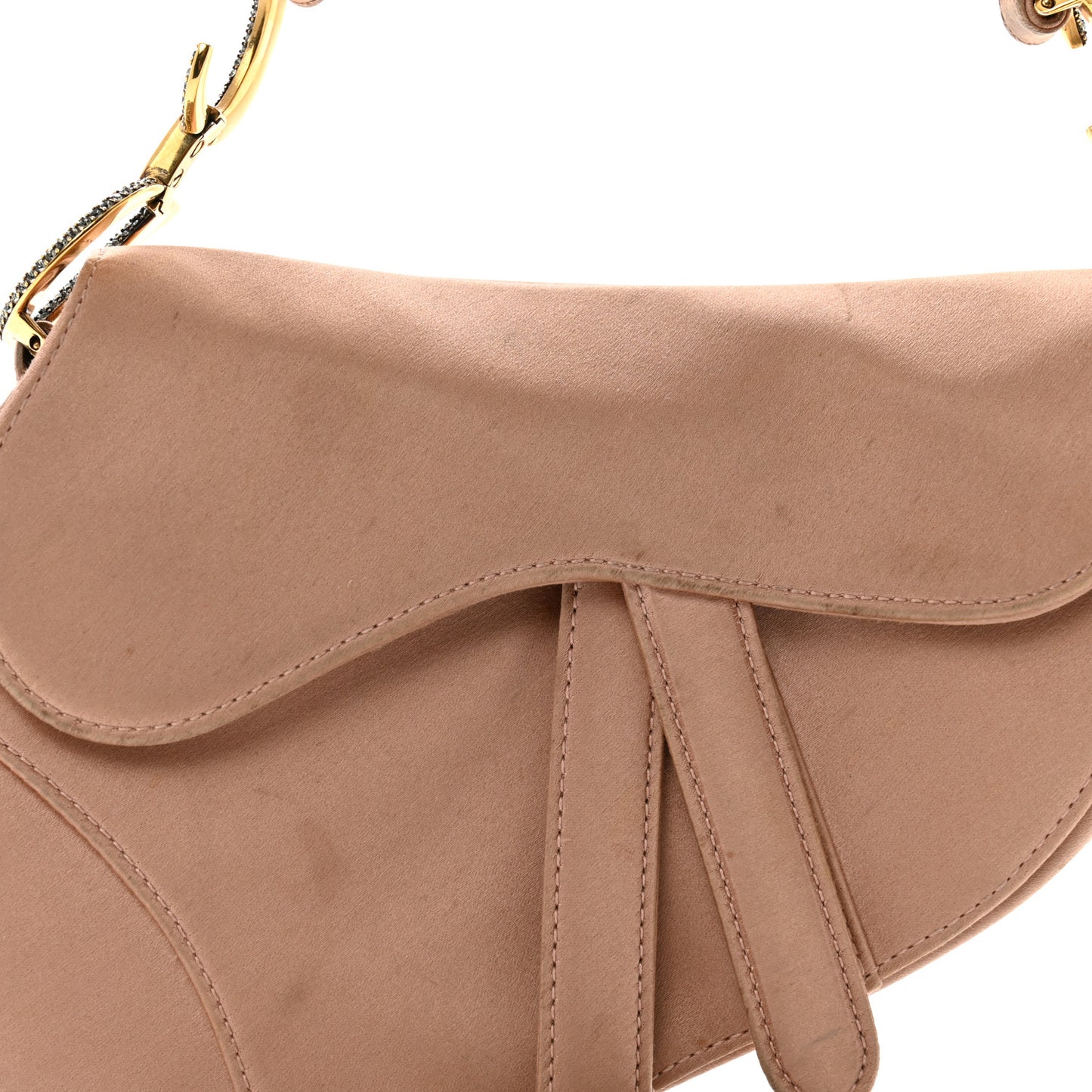 Satin Crystal Mini Saddle Bag Powder Beige