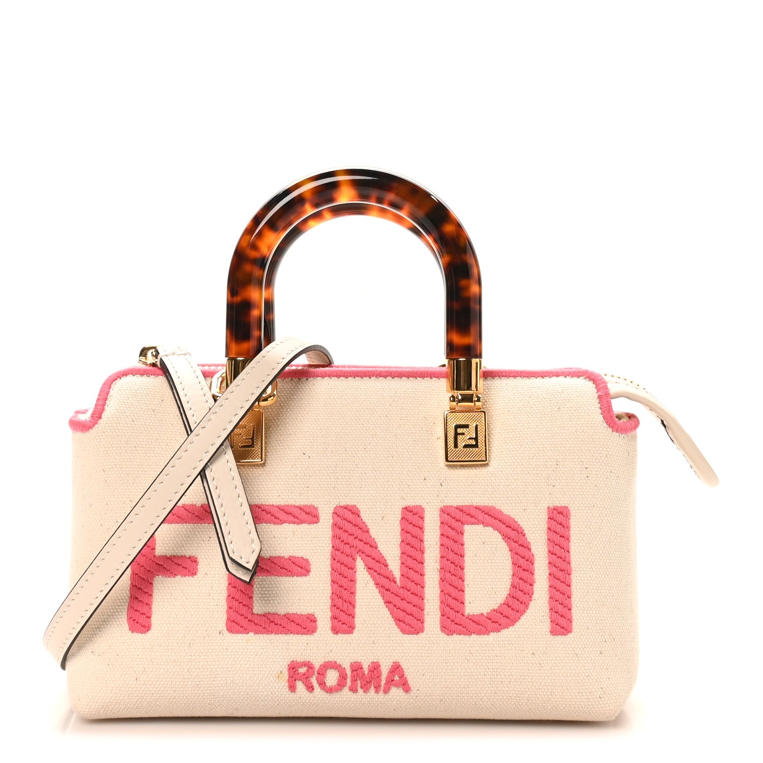 Fendi Canvas Vitello King Plexiglass Logo Embroidered Mini By The