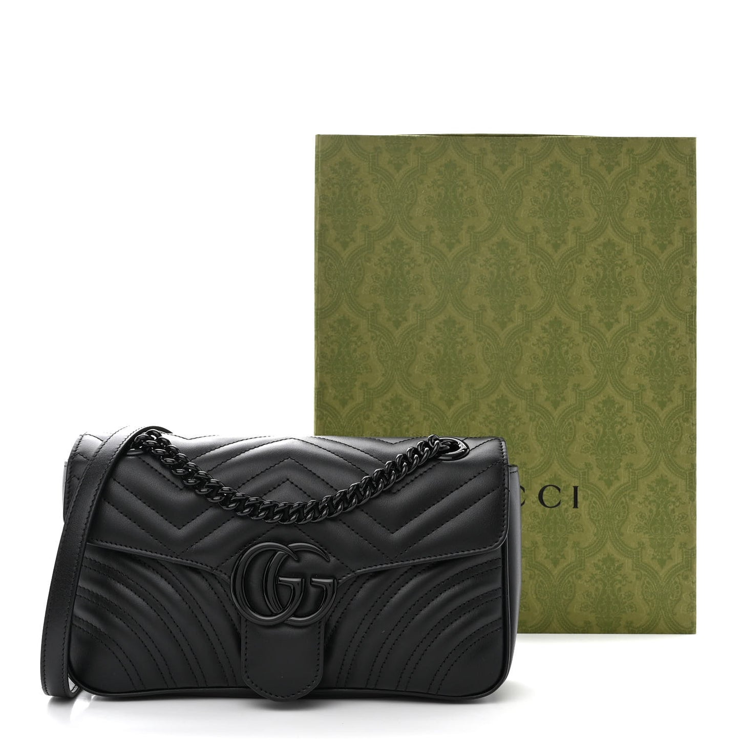 Calfskin Matelasse Monochrome Small GG Marmont Shoulder Bag Black