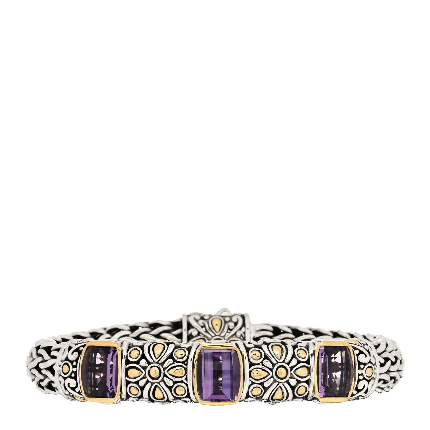 Sterling Silver 18 Karat Yellow Gold Amethyst Batu Sari Dot Station Bracelet