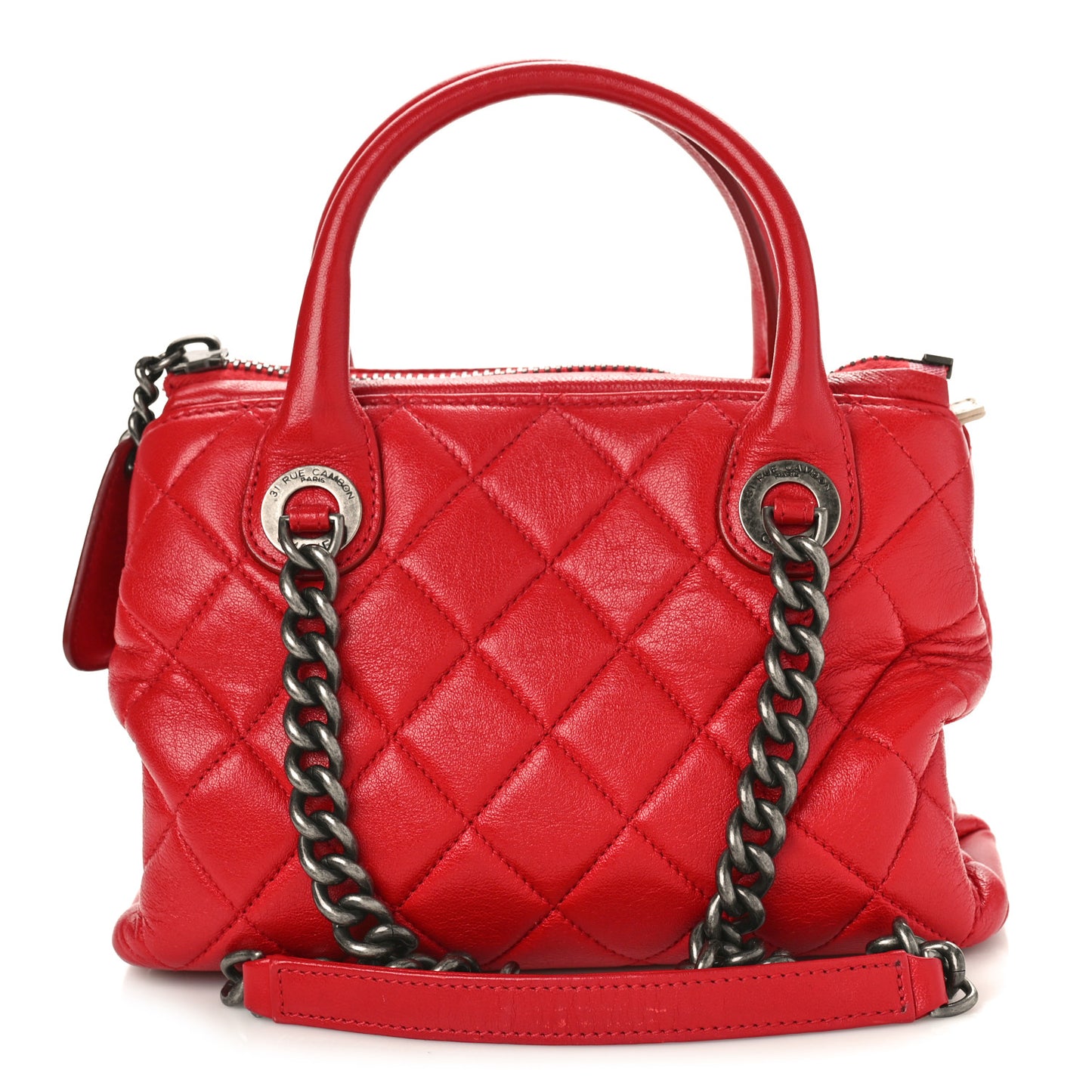 Shiny Sheepskin Quilted Small Shopping Tote Red