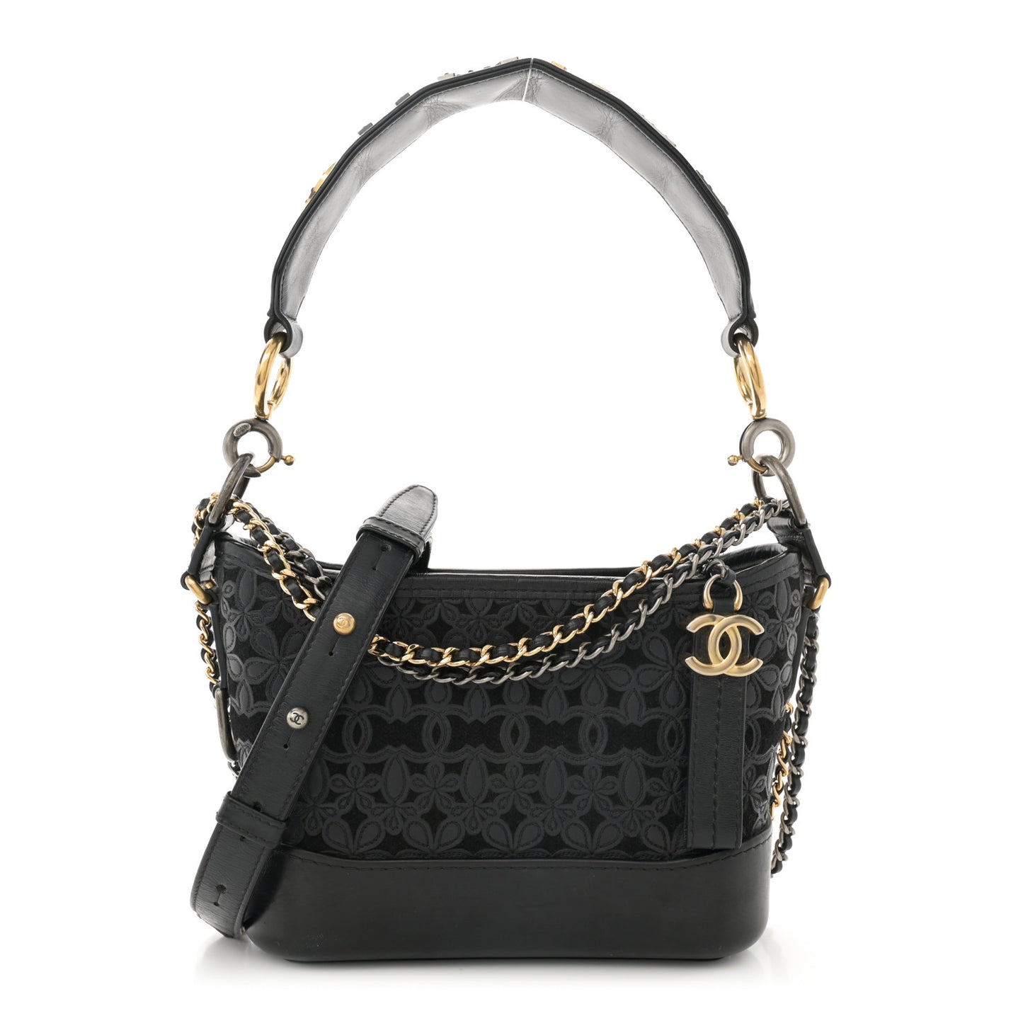 Calfskin Wool Felt Embossed Small Gabrielle Logo Hobo Black