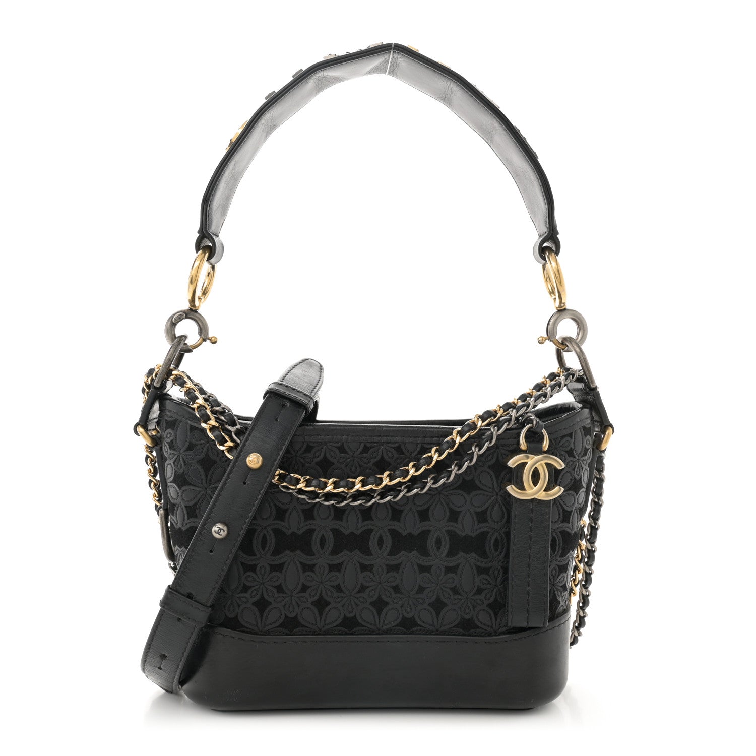 Chanel Calfskin Wool Felt Embossed Small Gabrielle Logo Hobo Black 1 of 14