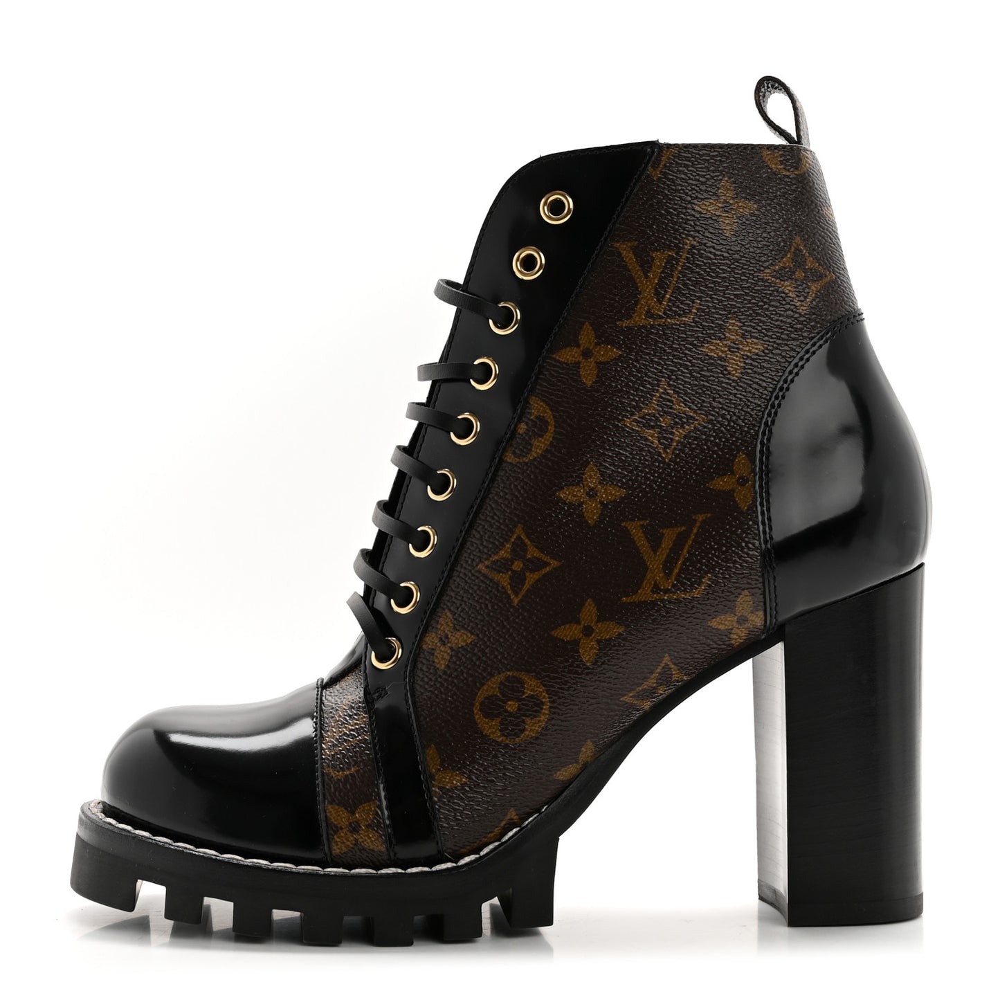 Patent Calfskin Monogram Star Trail Ankle Boots 40 Black