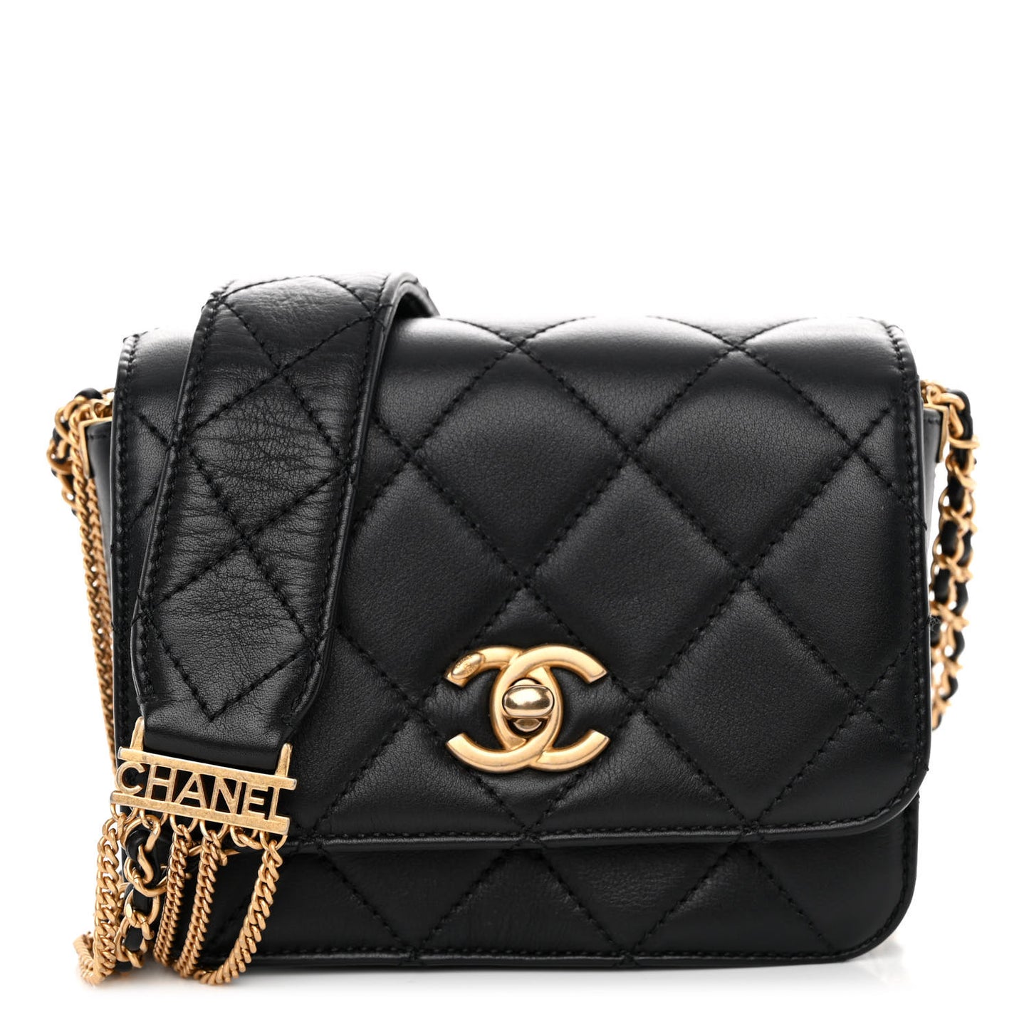 Lambskin Quilted Small Multiple Chain Flap Black