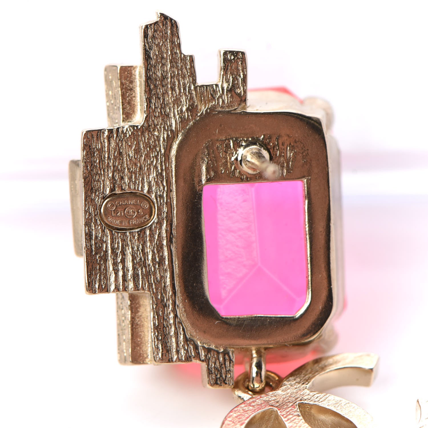 Chanel Metal Crystal CC Earrings Gold Pink 3 of 5