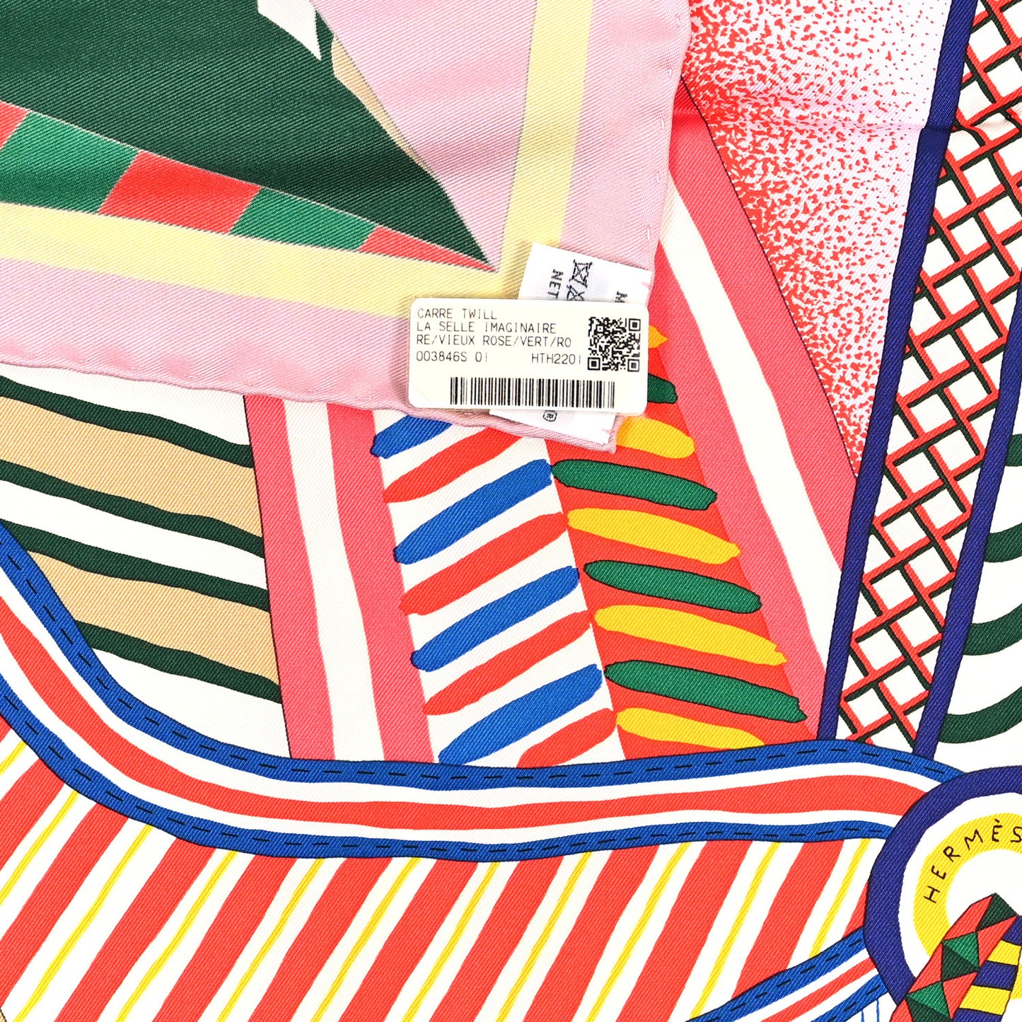 Silk La Selle Imaginaire Scarf 90 Vieux Rose Vert Rouge