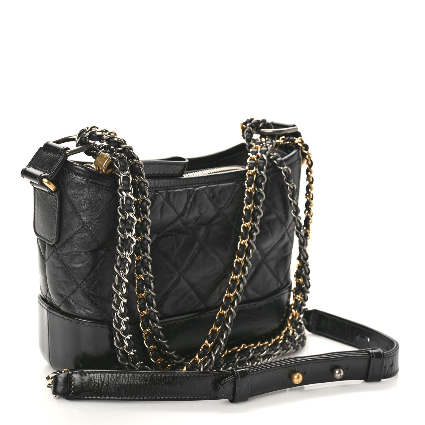 Aged Calfskin Quilted Small Gabrielle Hobo Black