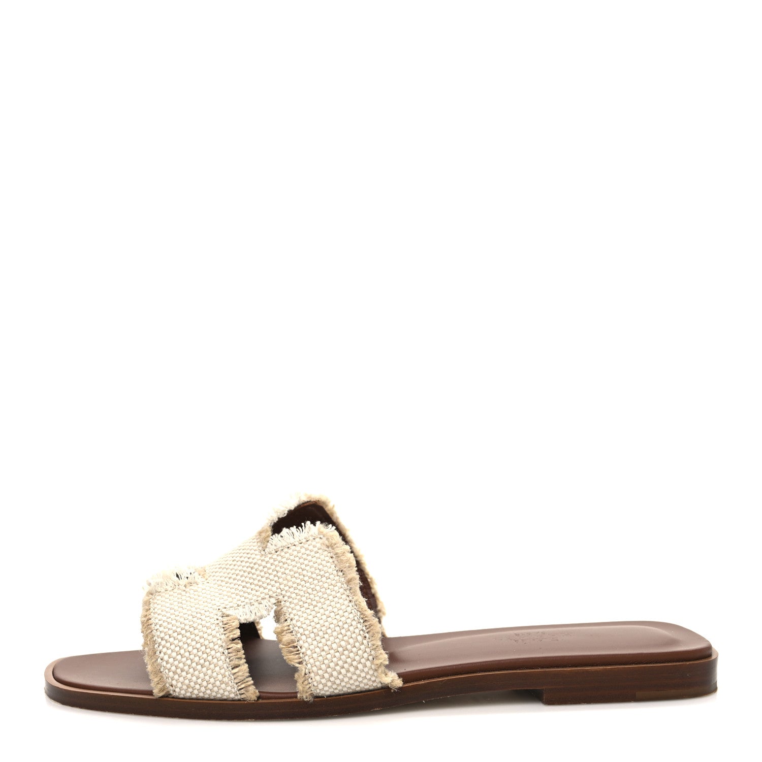 Hermes Linen Canvas Fringe Oran Sandals 37 Beige 1750828