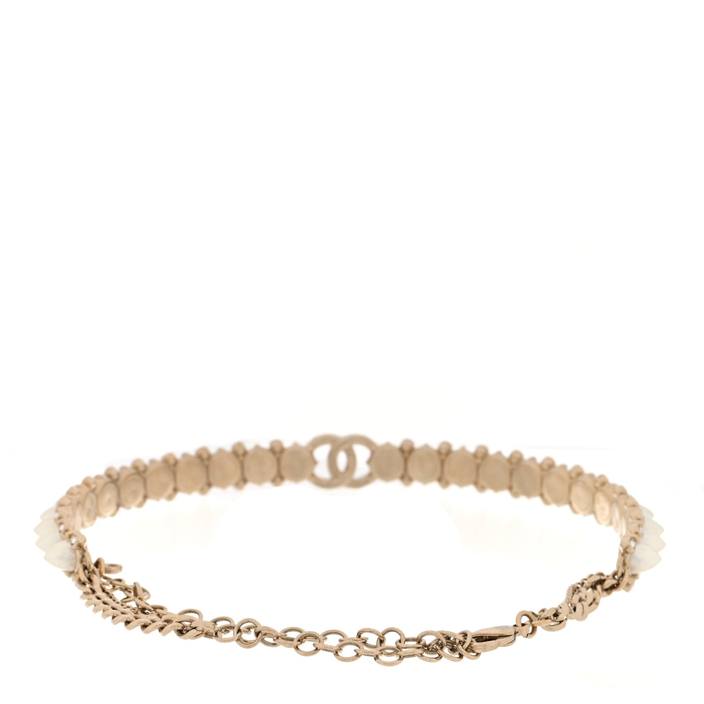Strass Crystal Studded Pearl CC Choker Necklace Gold Pearly White