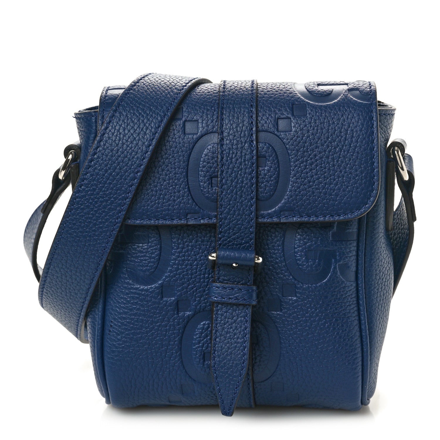 Gucci Piuma Calfskin Jumbo GG Embossed Small Messenger Bag Blue