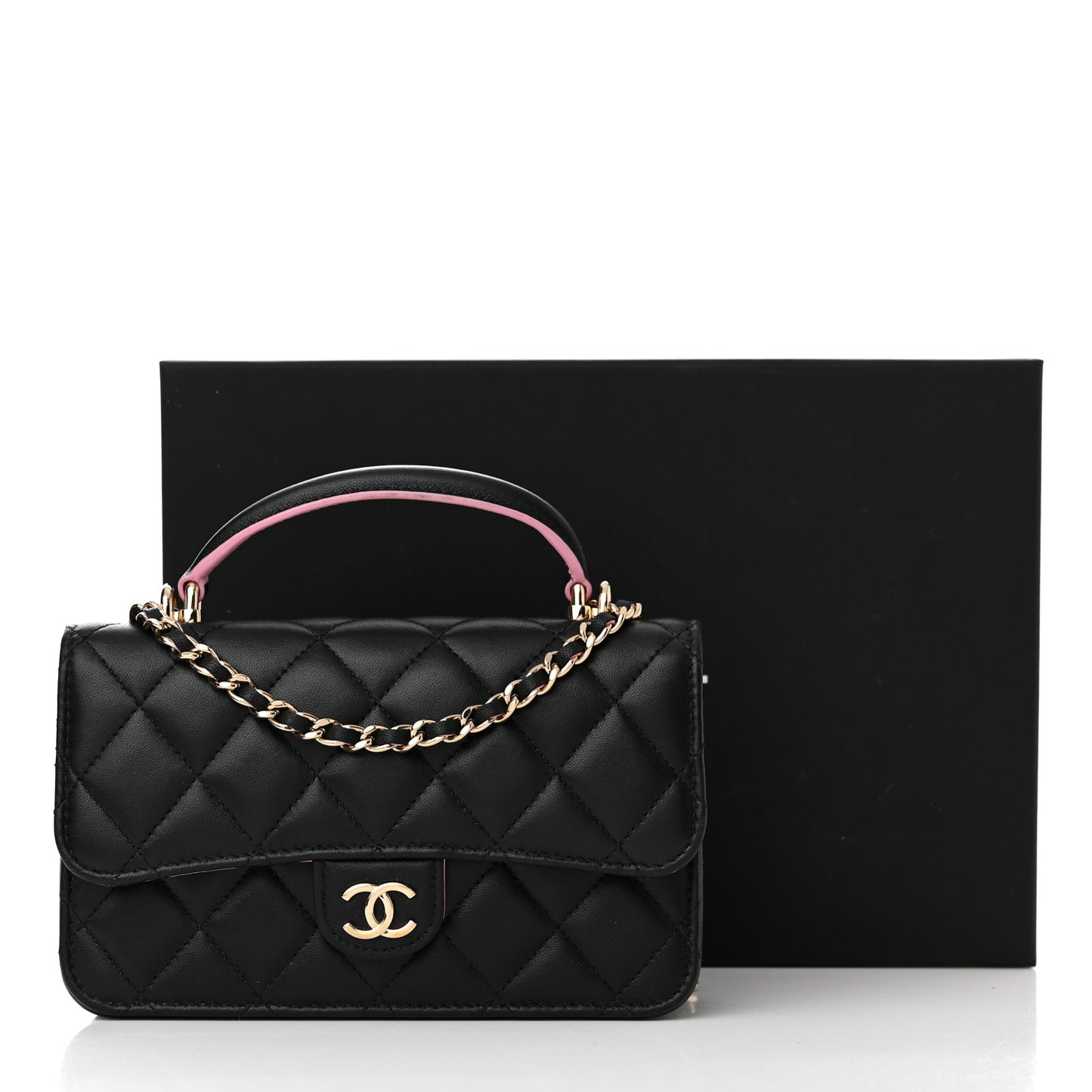 Lambskin Quilted Flap Phone Holder With Chain Black Lilac