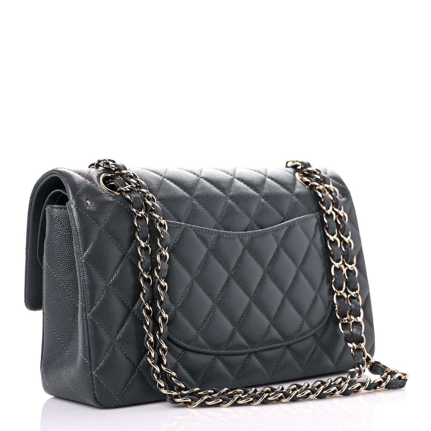 Caviar Quilted Medium Double Flap Dark Grey