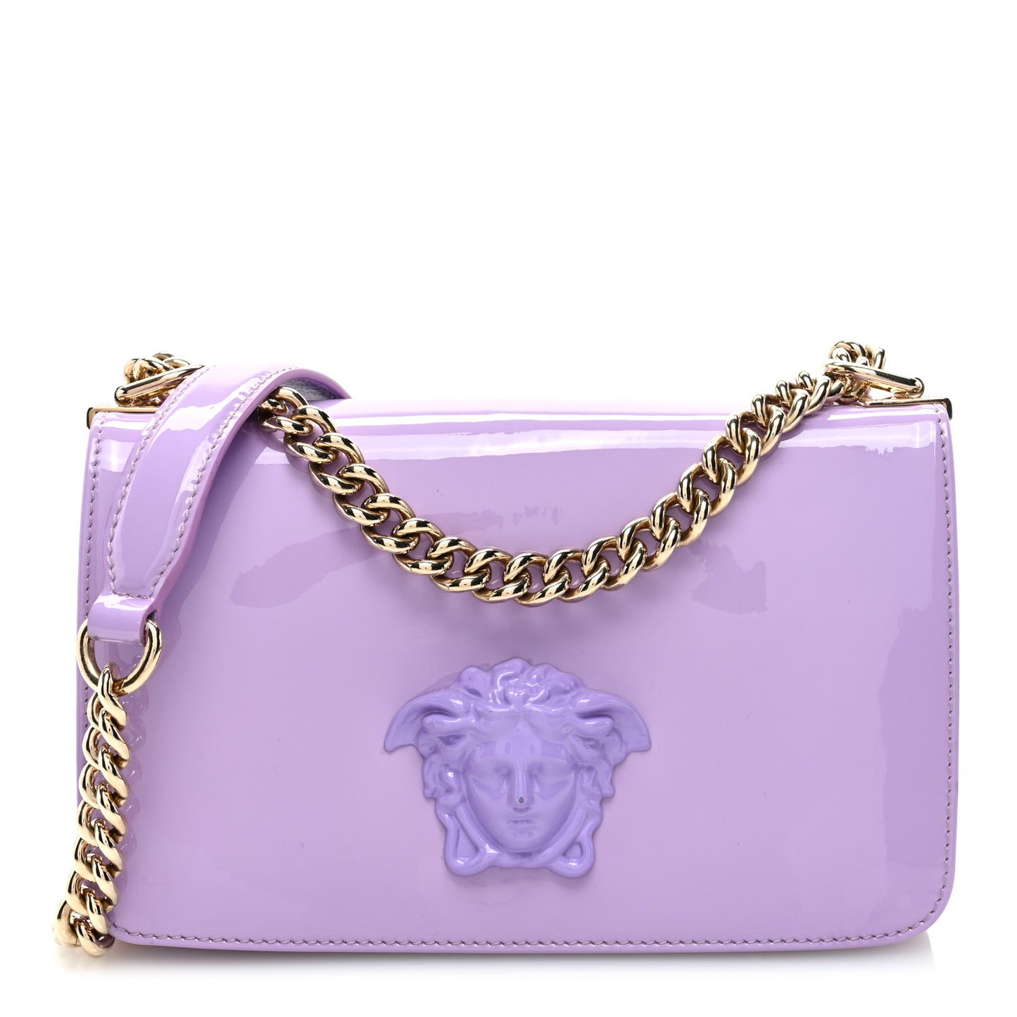 Patent Palazzo Medusa Chain Shoulder Bag Purple
