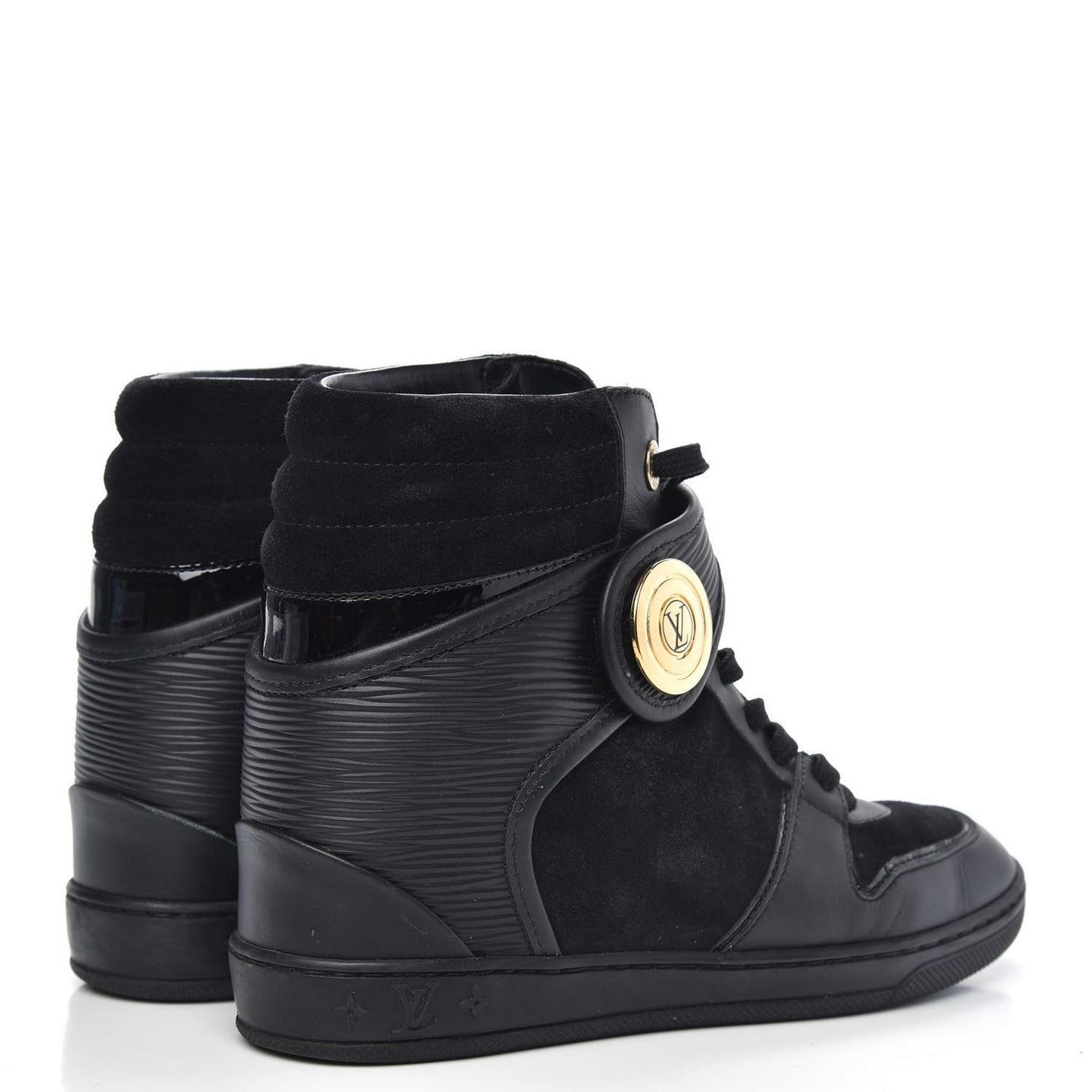 Epi Suede Postmark Wedge Sneakers 36 Black