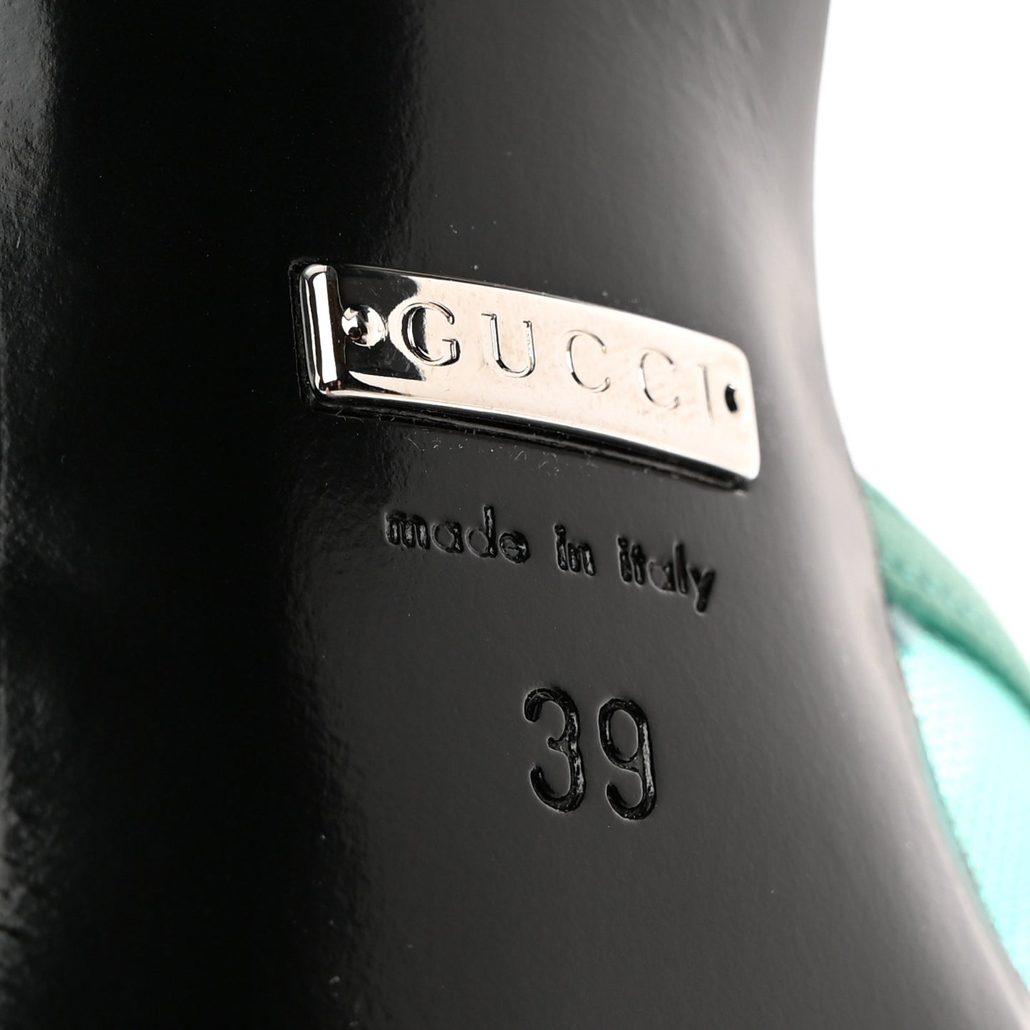 Tela Retino Nappa Crystal GG Monogram Square G 95mm Slide Sandals 39 Turquoise