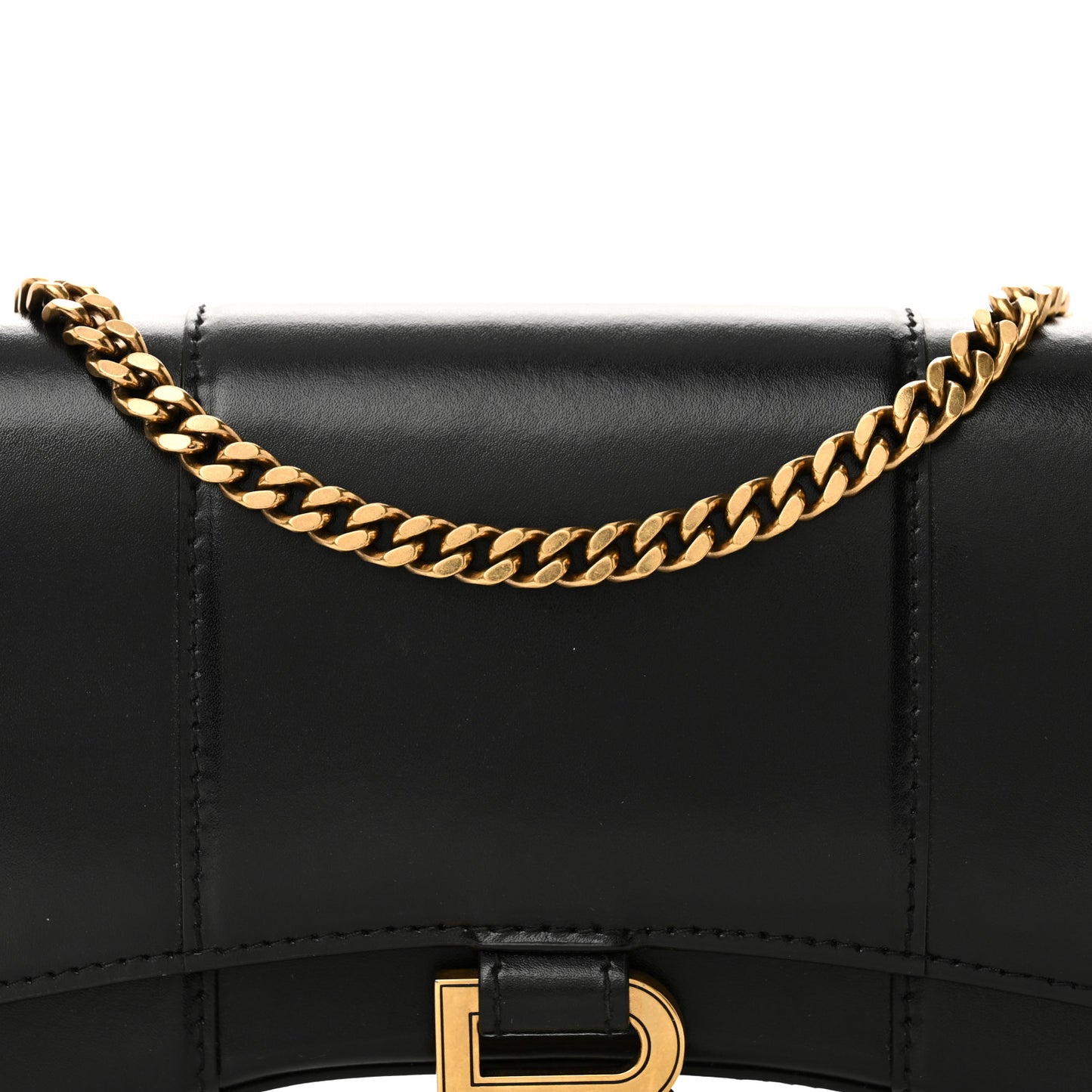 Shiny Box Calfskin Hourglass Chain Bag Black