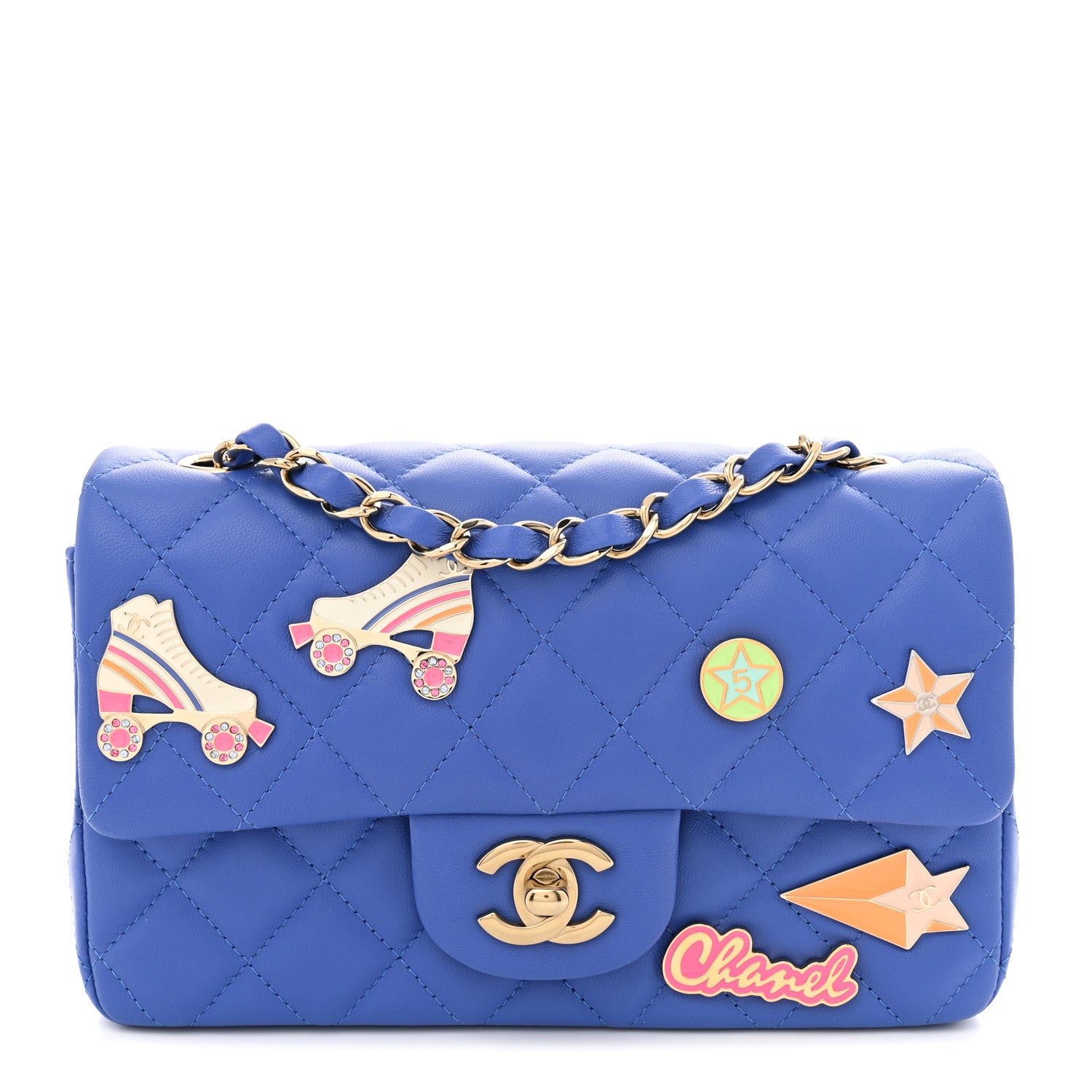 CHANEL ブルーキルティングバッグ Chanel Lambskin Quilted Mini Hollywood Charms Rectangular Flap
