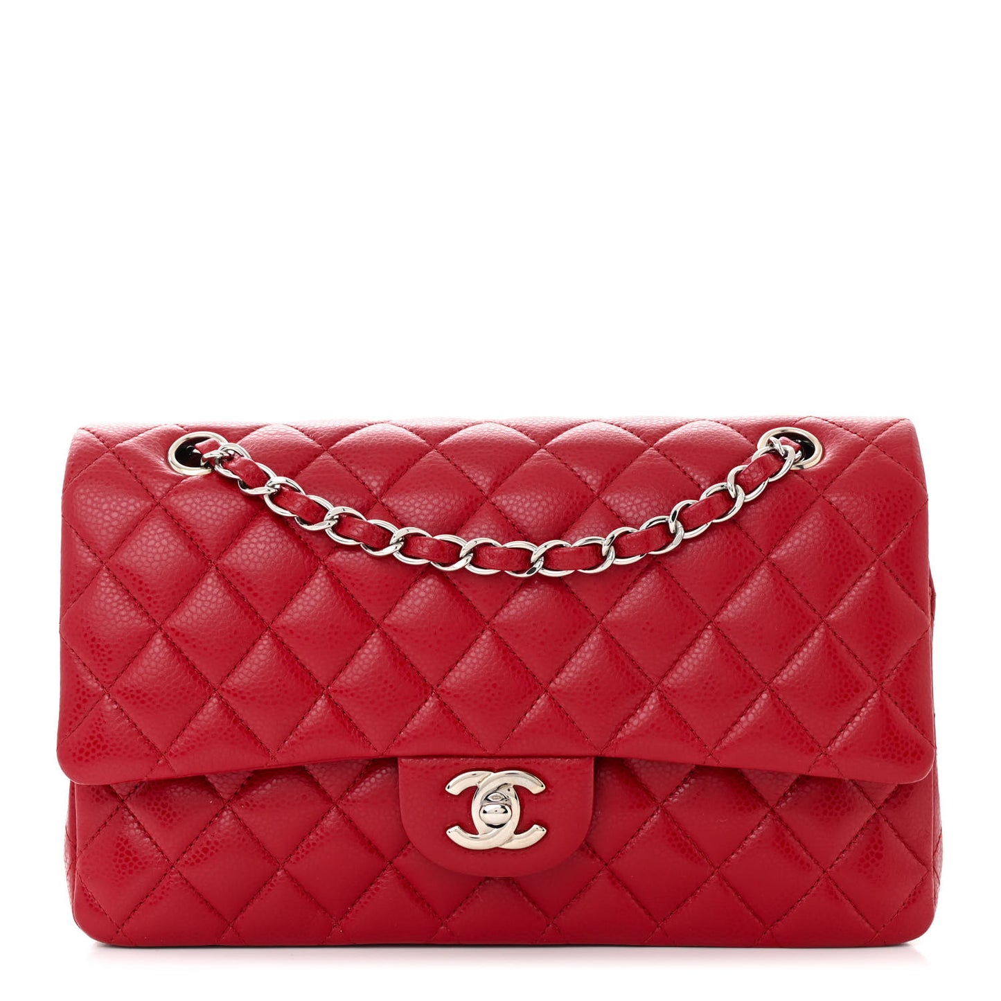 Caviar Quilted Medium Double Flap Red