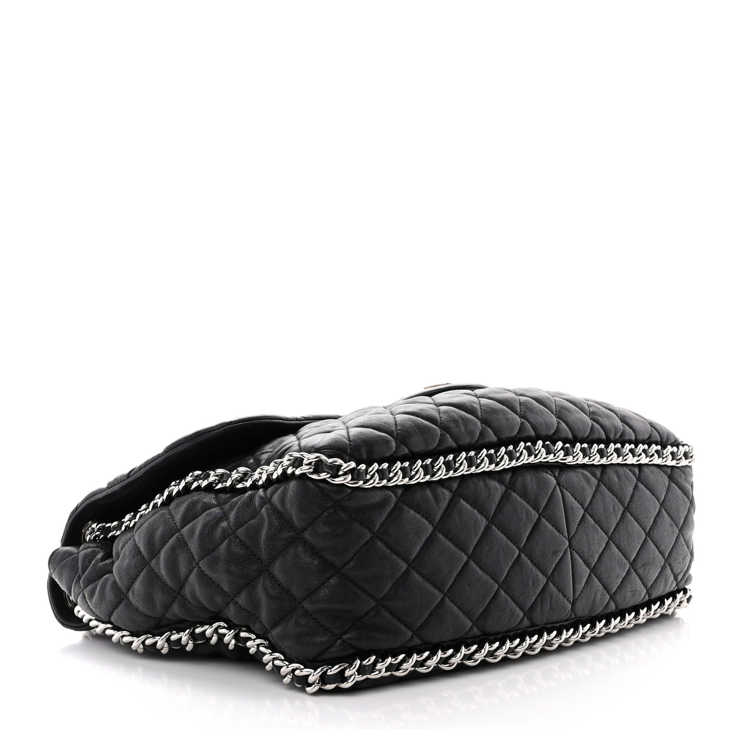 Washed Lambskin Quilted Maxi Chain Around Flap Black