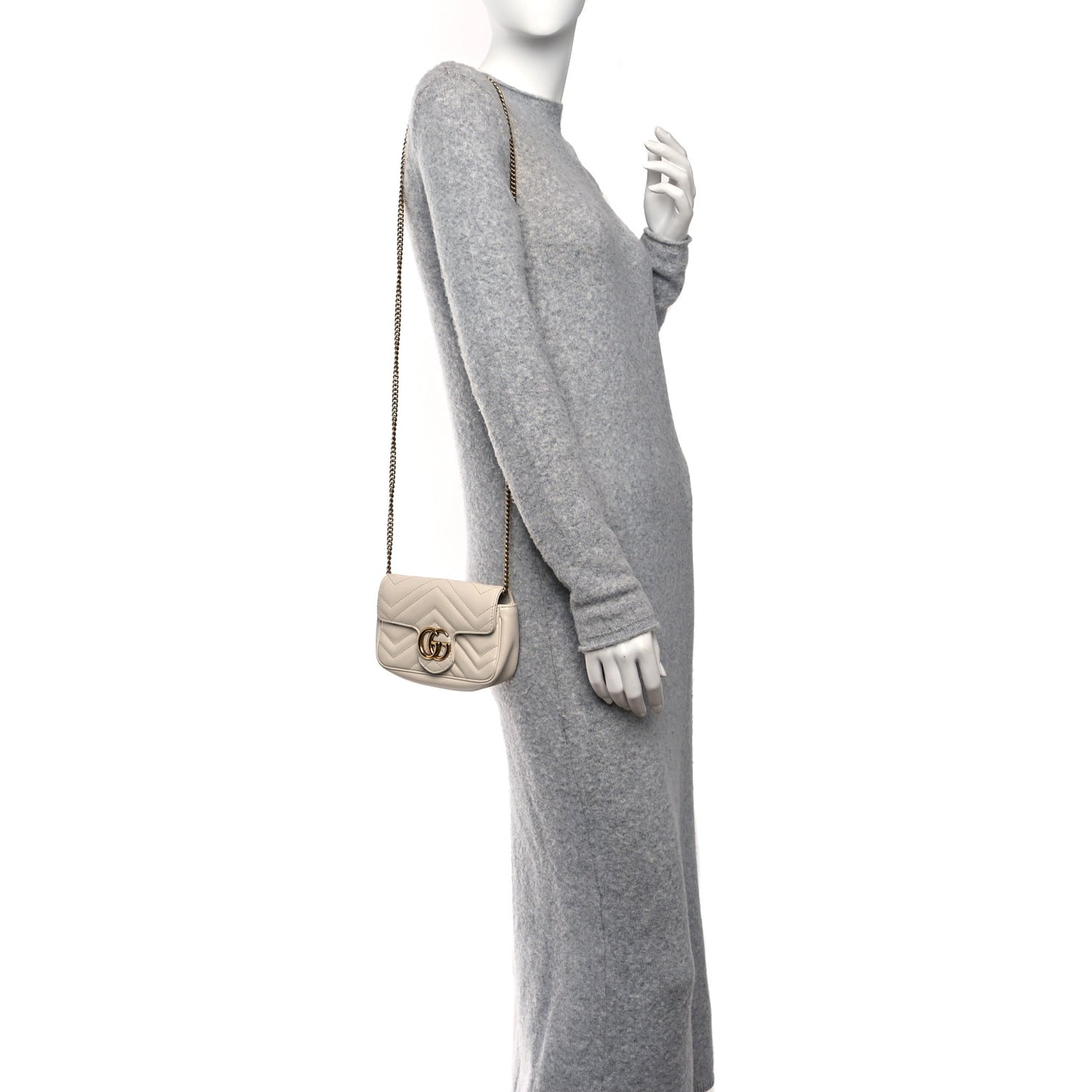 Calfskin Matelasse Super Mini GG Marmont Shoulder Bag White