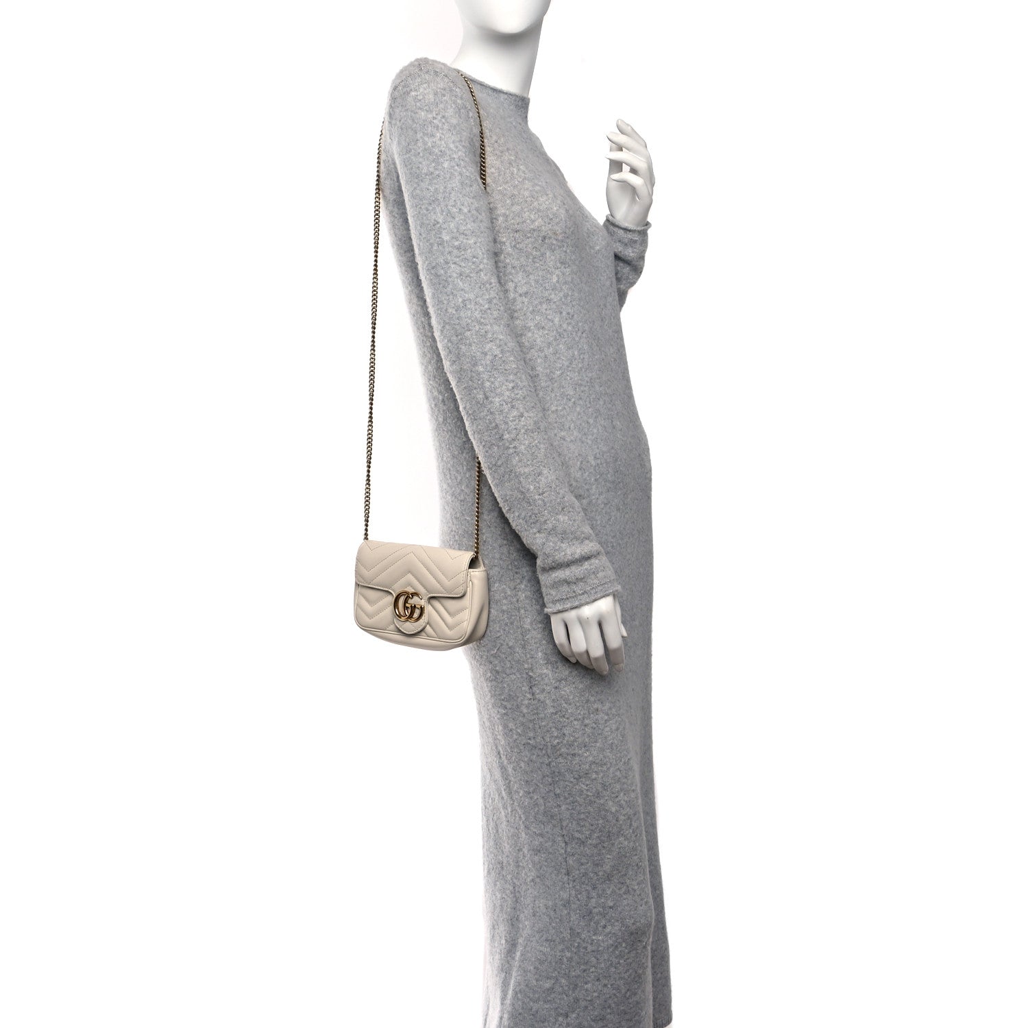 Gucci Calfskin Matelasse Super Mini GG Marmont Shoulder Bag White 2 of 10