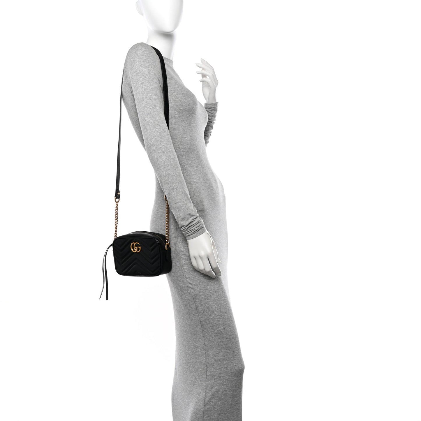 Calfskin Matelasse Mini GG Marmont Chain Shoulder Bag Black
