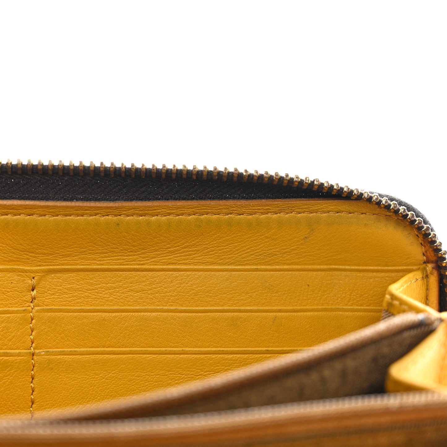 Zucca Spalmati Vitello Elite Rose Ladybug Zip Around Wallet Tobacco Yellow