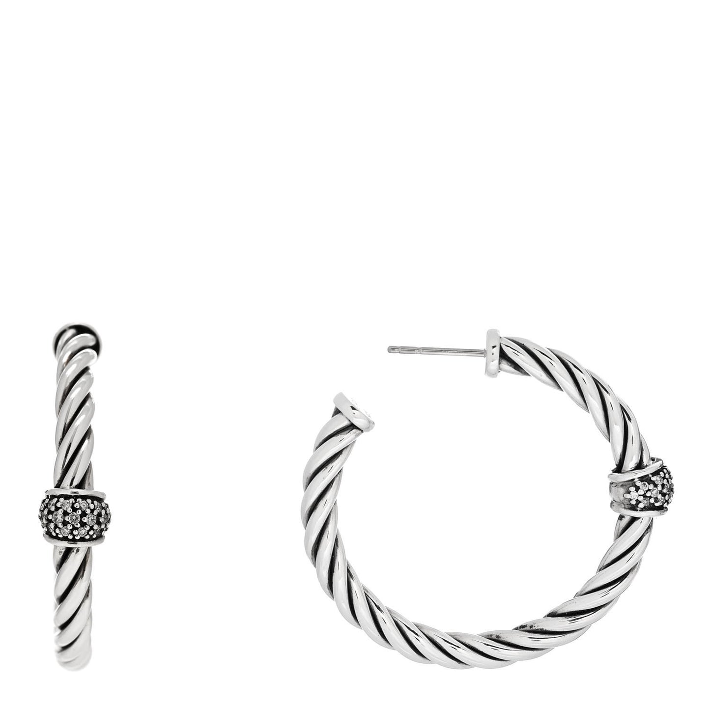 Sterling Silver Diamond Cable Classics Hoop Earrings