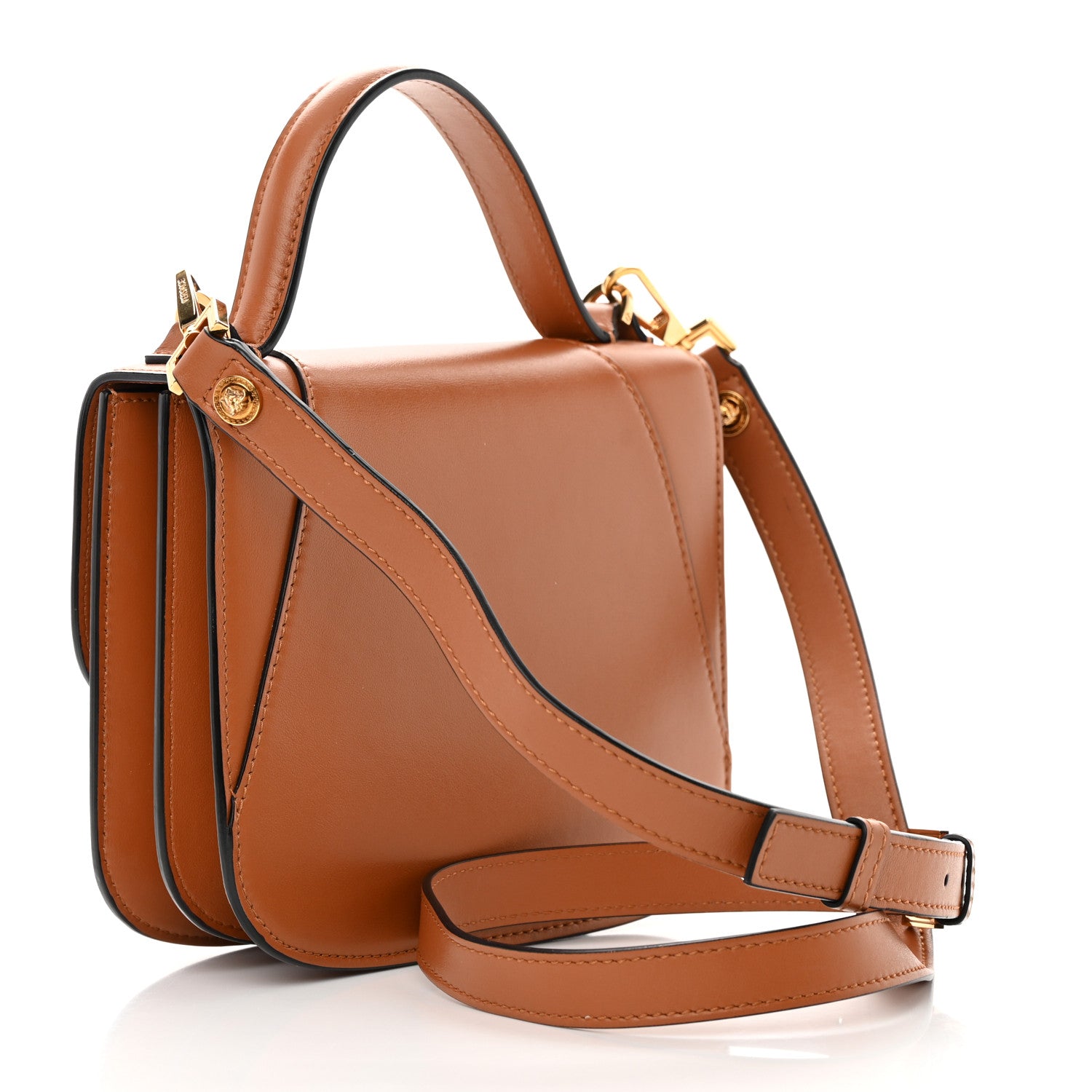 Versace Vitello Barocco Virtus V Small Top Handle Shoulder Bag Brown 4 of 19