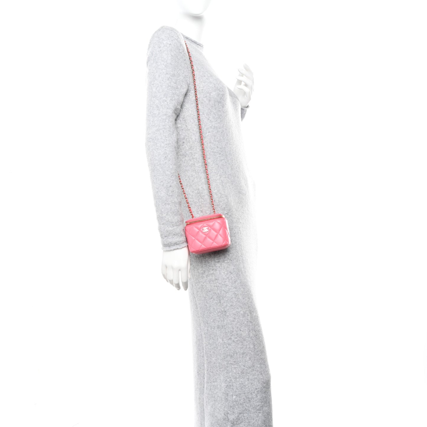 Lambskin Quilted Mini Vanity Case With Chain Pink