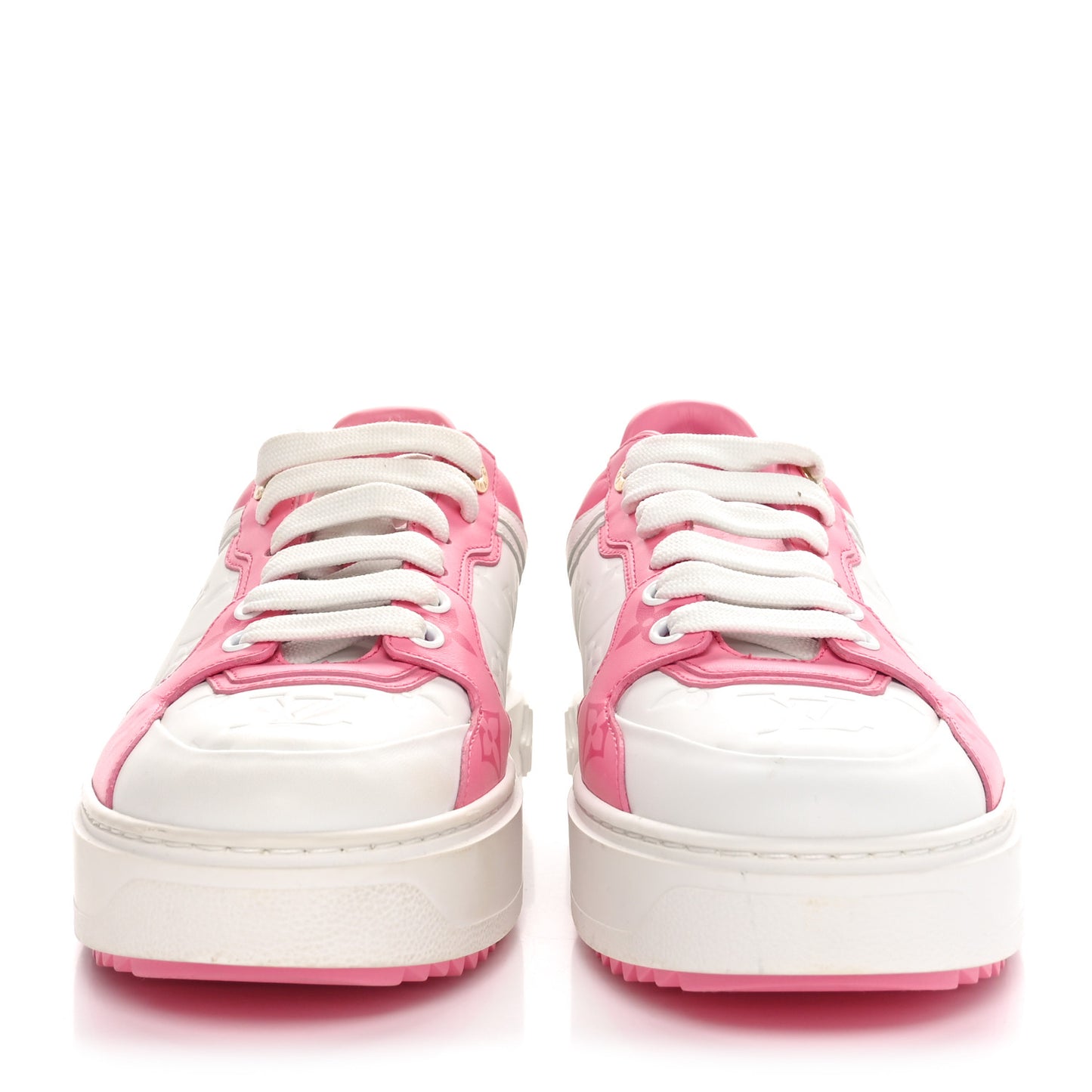 Lambskin Embossed Monogram Time Out Sneakers 38 White Pink