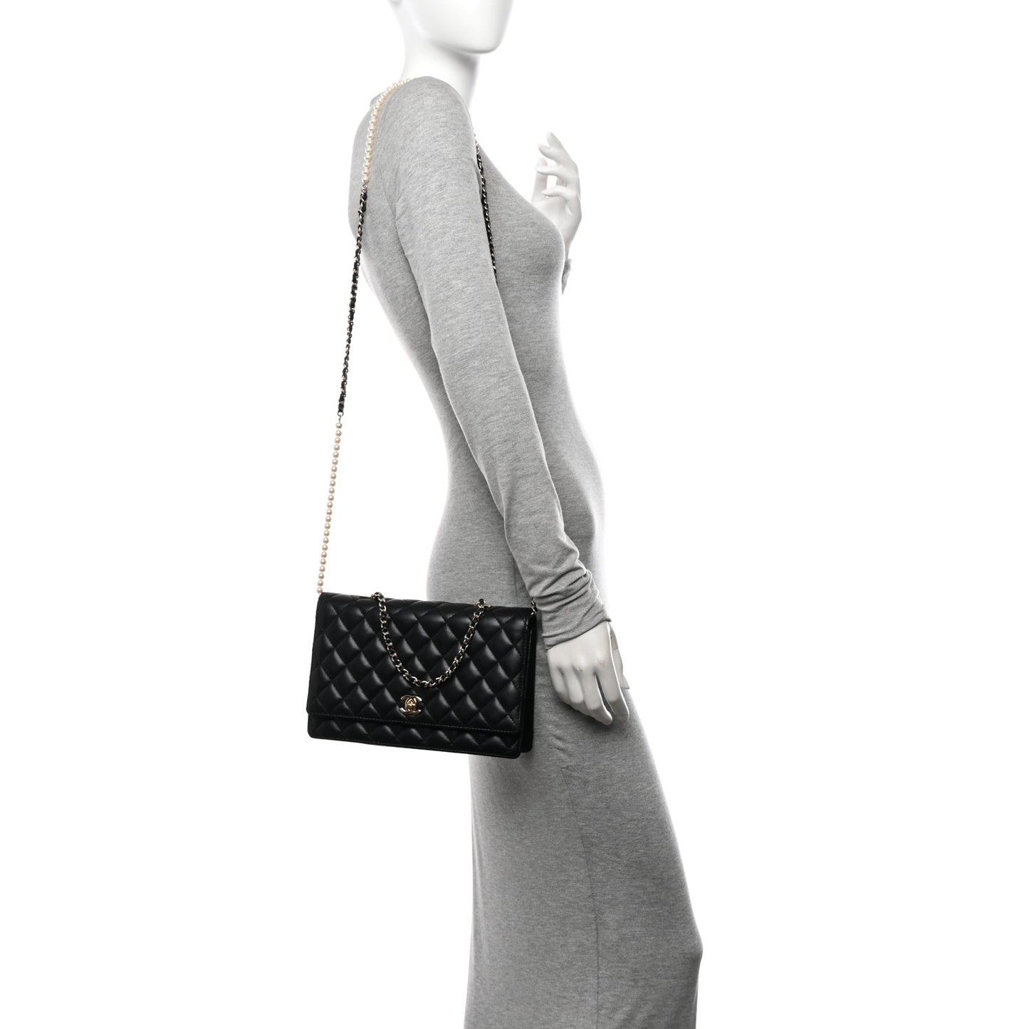 Lambskin Quilted Fantasy Pearl Flap Black