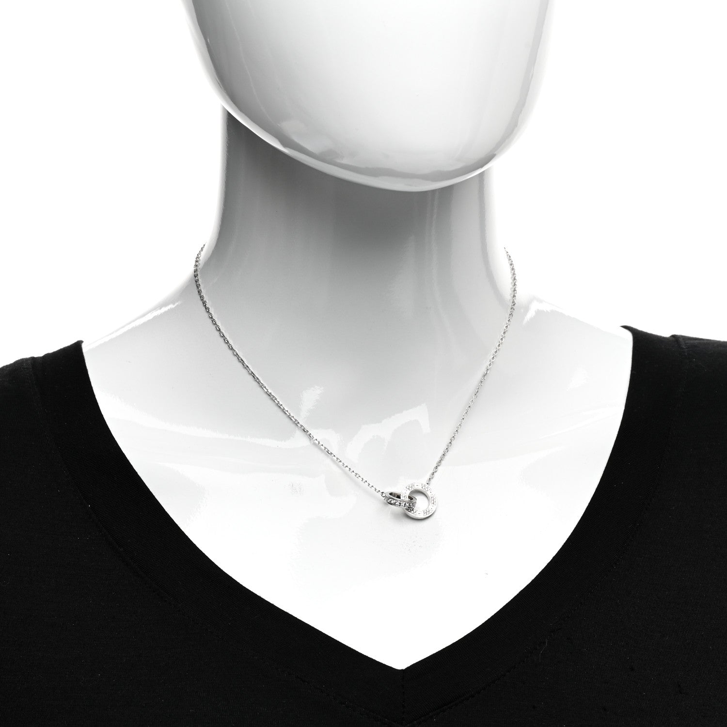 Cartier 18K White Gold Diamond Interlocking LOVE Paved Necklace 2 of 4