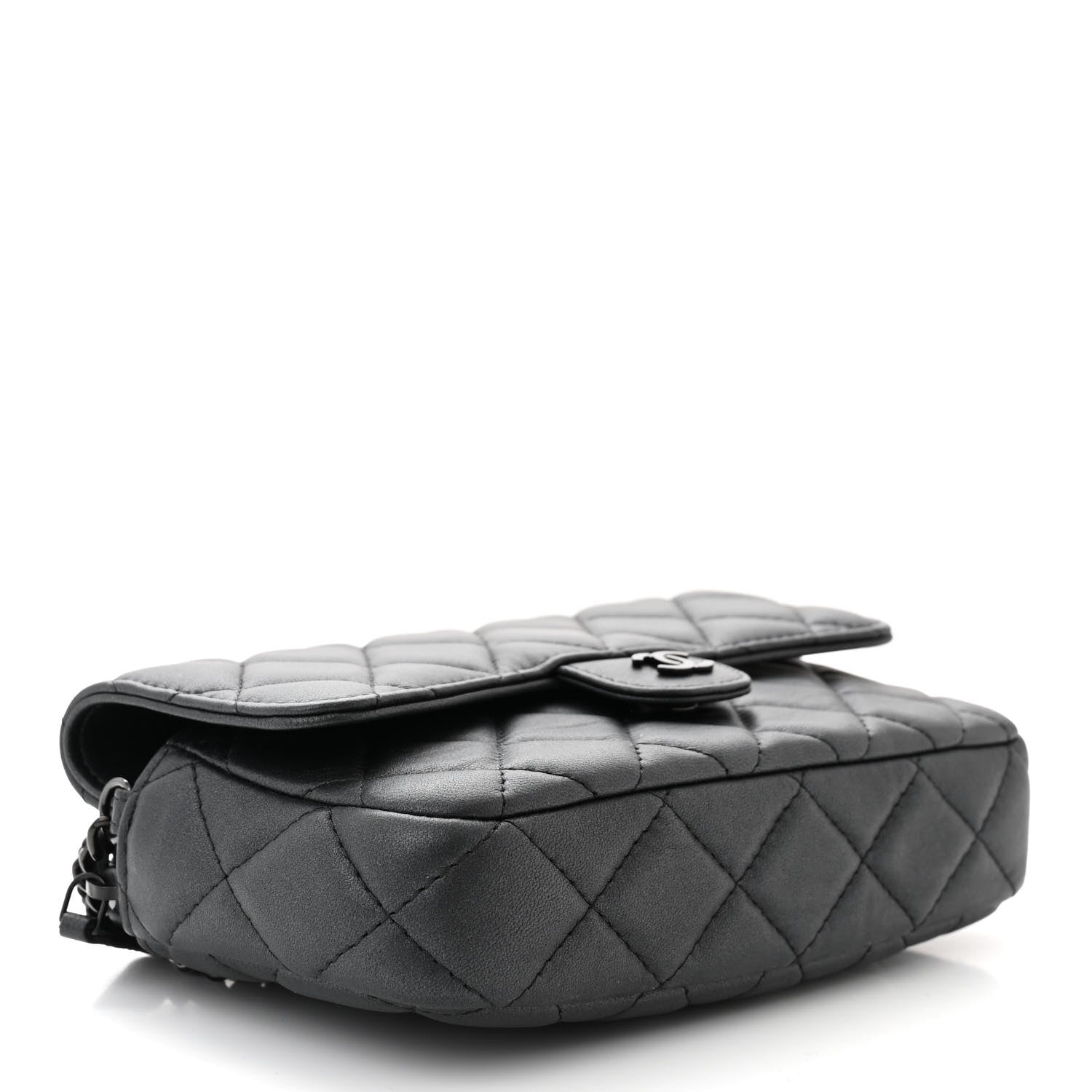 Chanel Lambskin Quilted Flap Phone Holder With Chain So Black 4 of 12