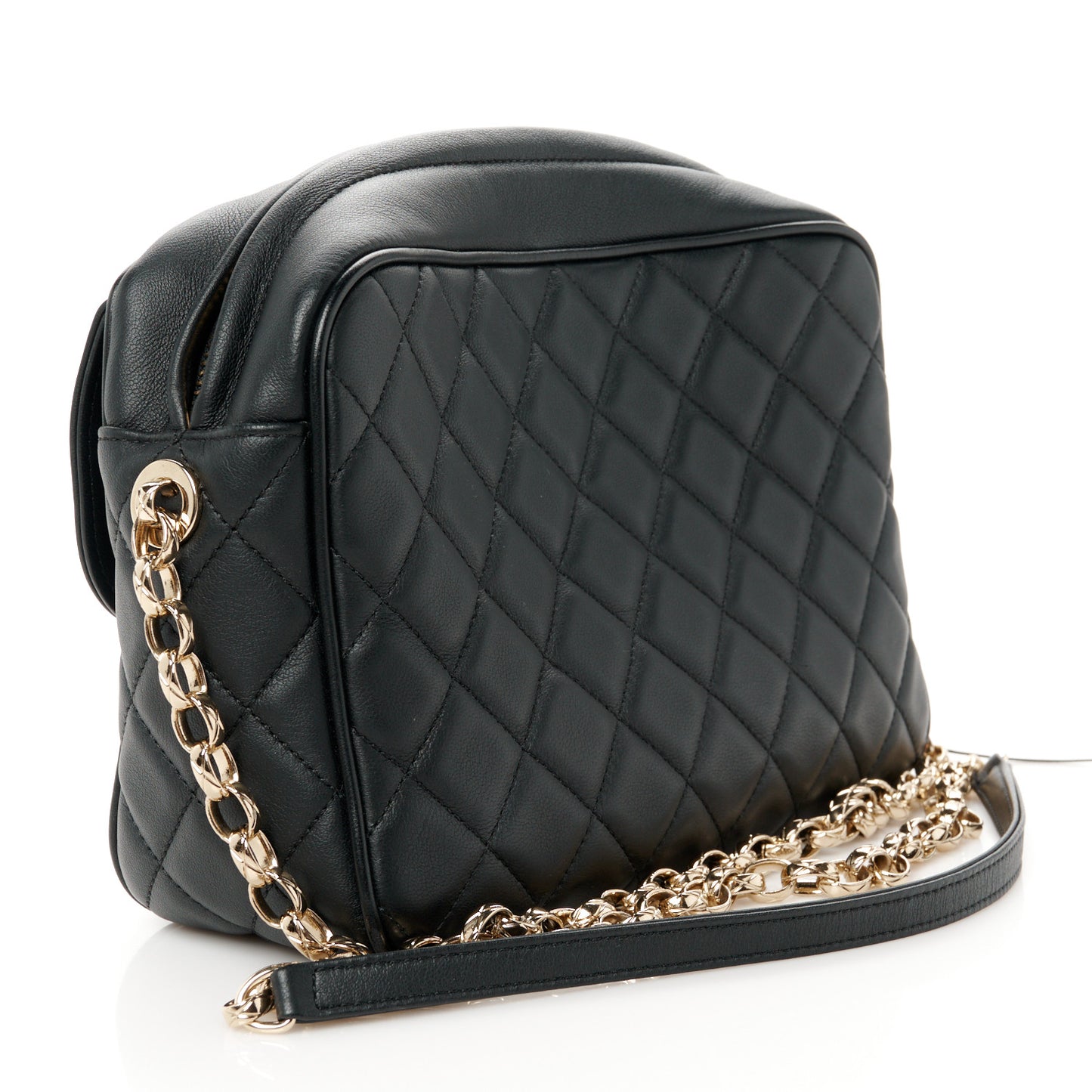 Lambskin Quilted Tassel Flap Camera Case Black