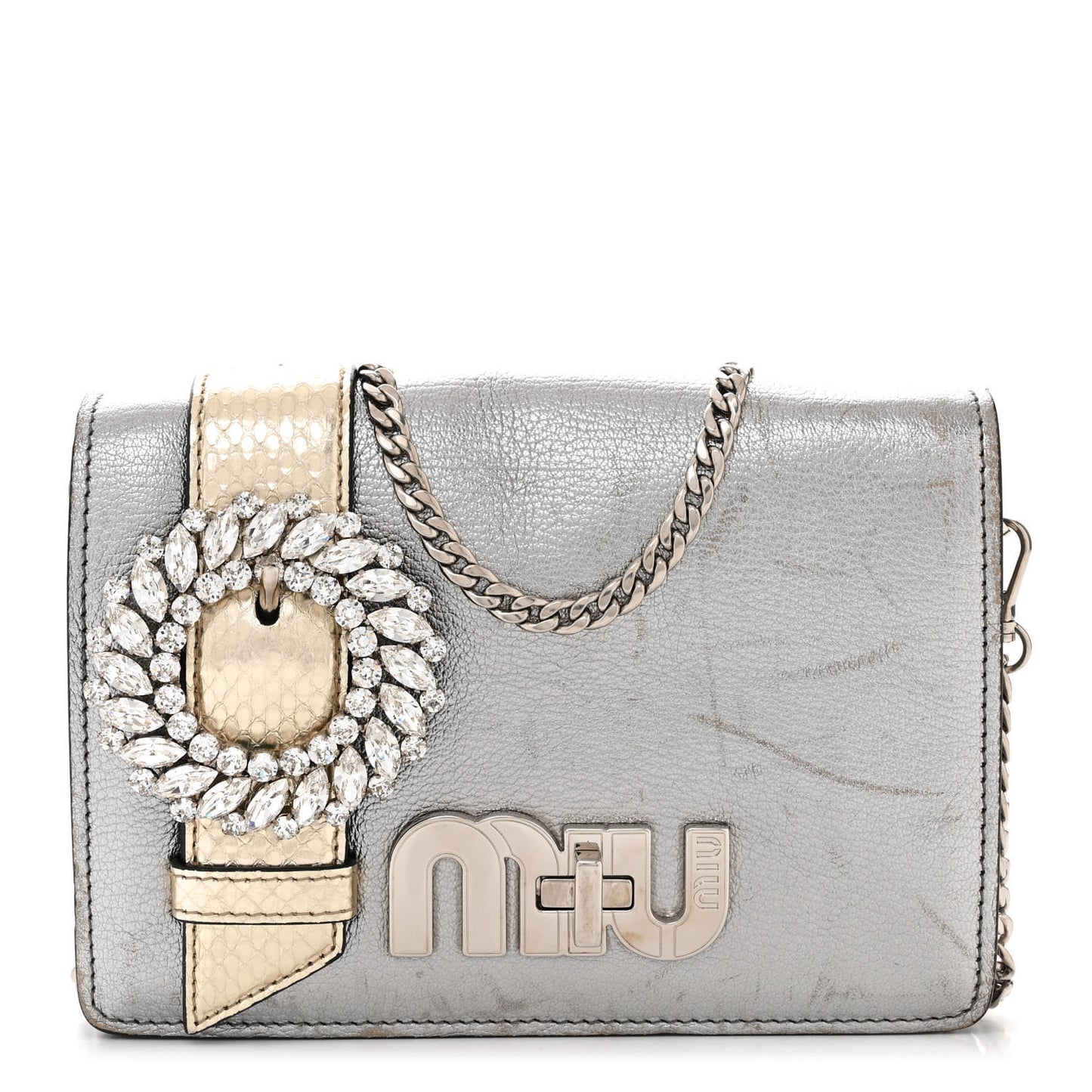 Metallic Goatskin Madras Ayers Crystal Embellished Shoulder Bag Cromo Pirite