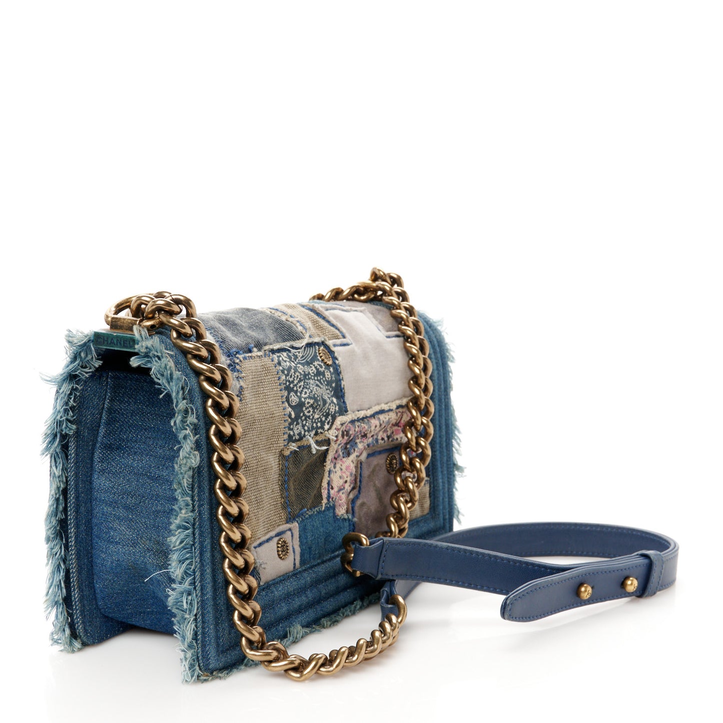 Denim Patchwork Medium Boy Flap Blue