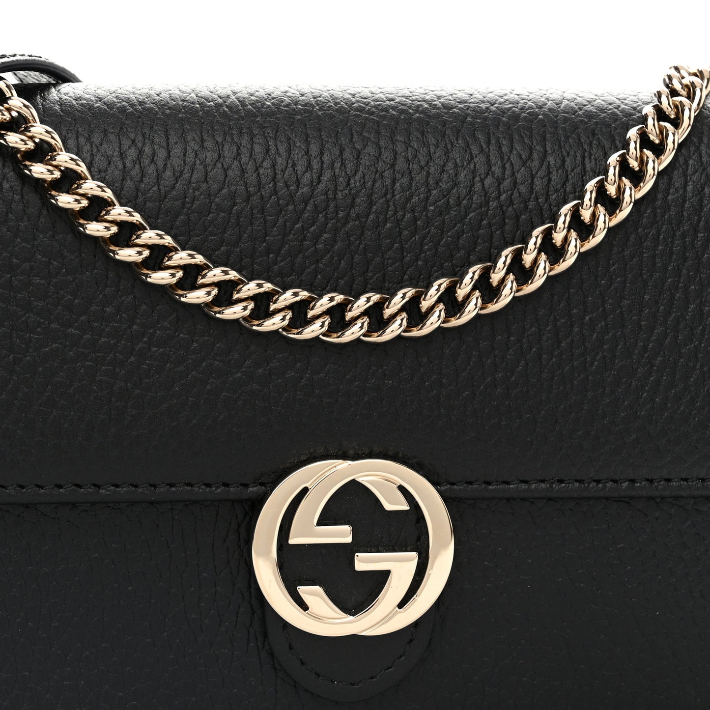 Dollar Calfskin Interlocking G Chain Wallet Black