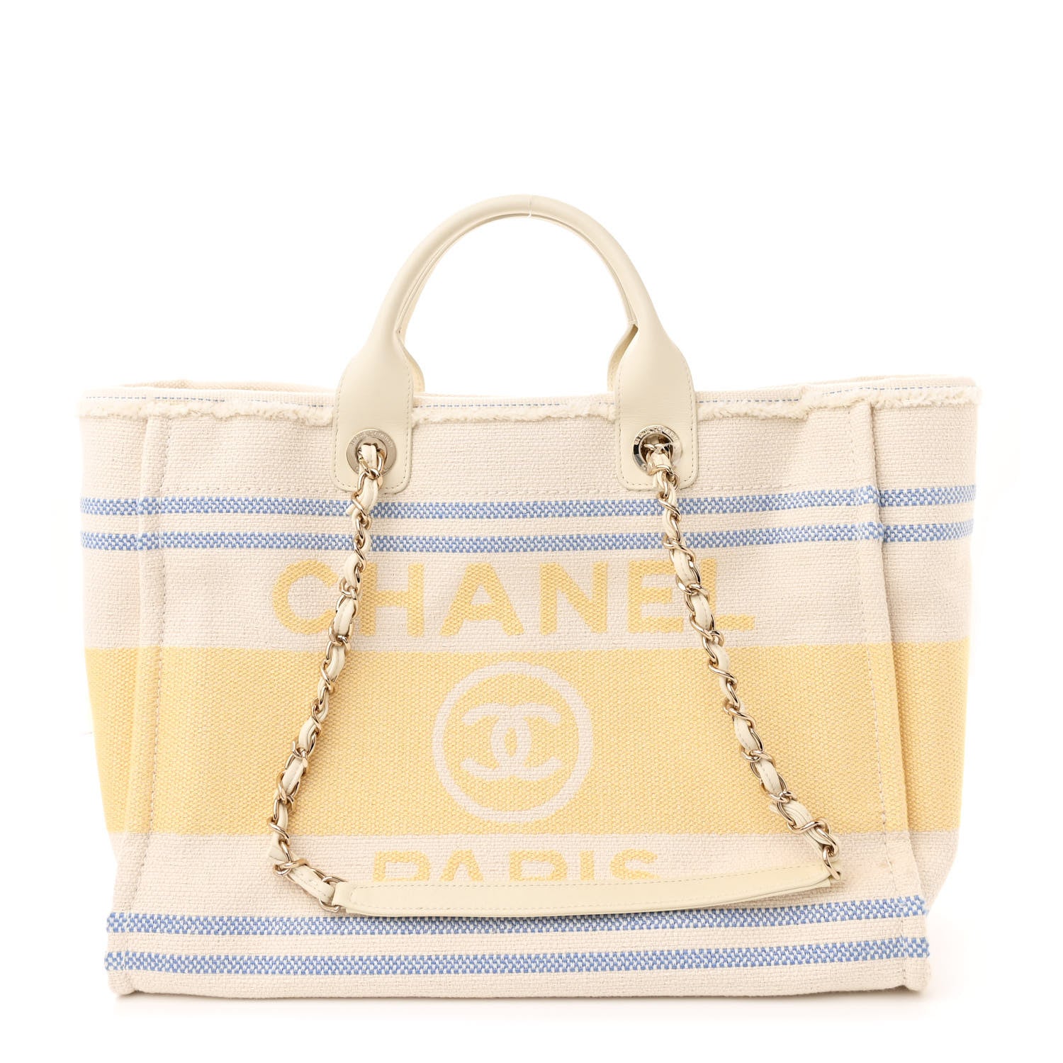 Chanel Striped Canvas Medium Deauville Tote Ecru Blue Yellow 1 of 13