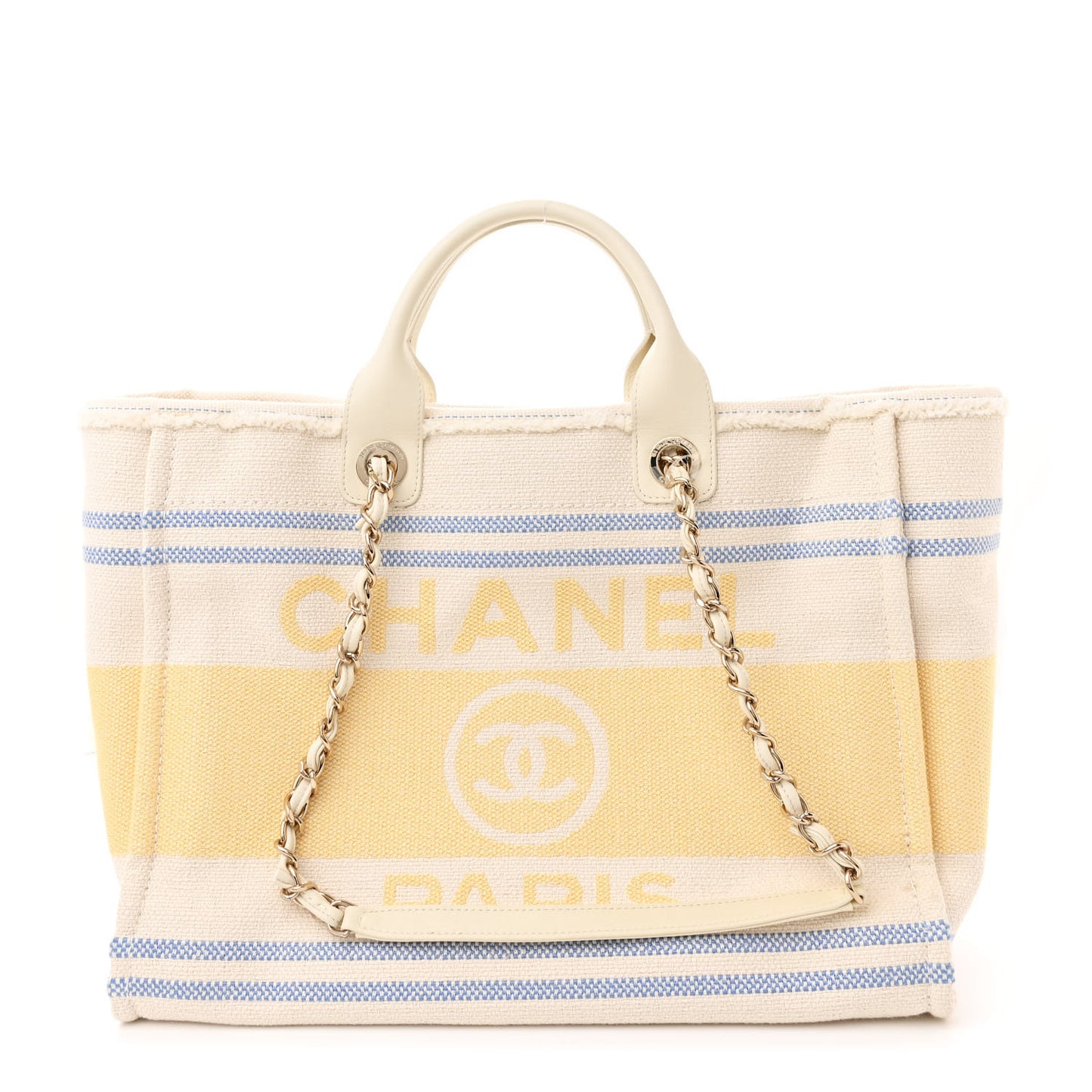 Striped Canvas Medium Deauville Tote Ecru Blue Yellow